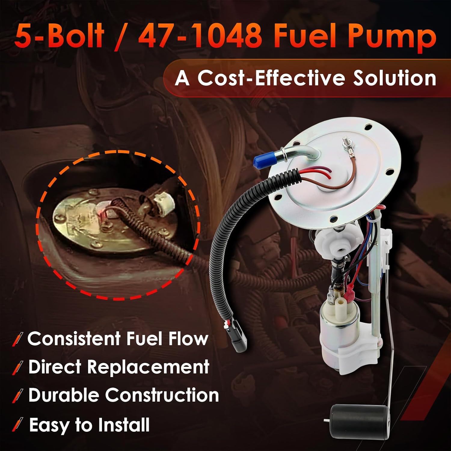 5-Bolt Fuel Pump Assembly, Compatible with 2005-2008 Polaris Sportsman 500/700/800 EFI ATV, Replaces# 47-1048