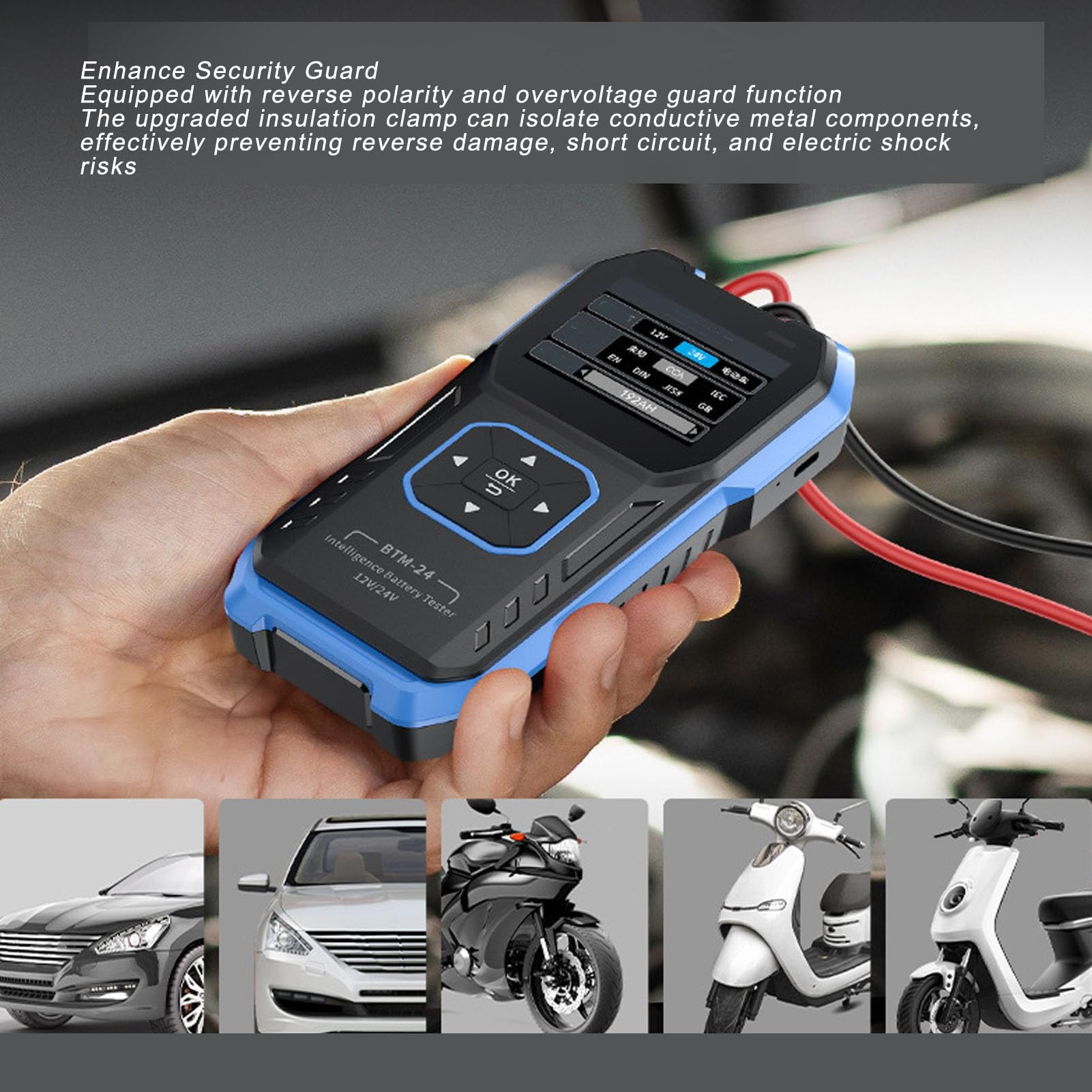 LiebeWH Tester Akumulatora Samochodowego ABS Analizator Akumulatora Samochodowego 12V 24V Narzędzie Testowe Rozrusznika Alternatora z Kolorowym Ekranem 2,4 Cala do Samochodu Ciężarowego SUV RV łódź