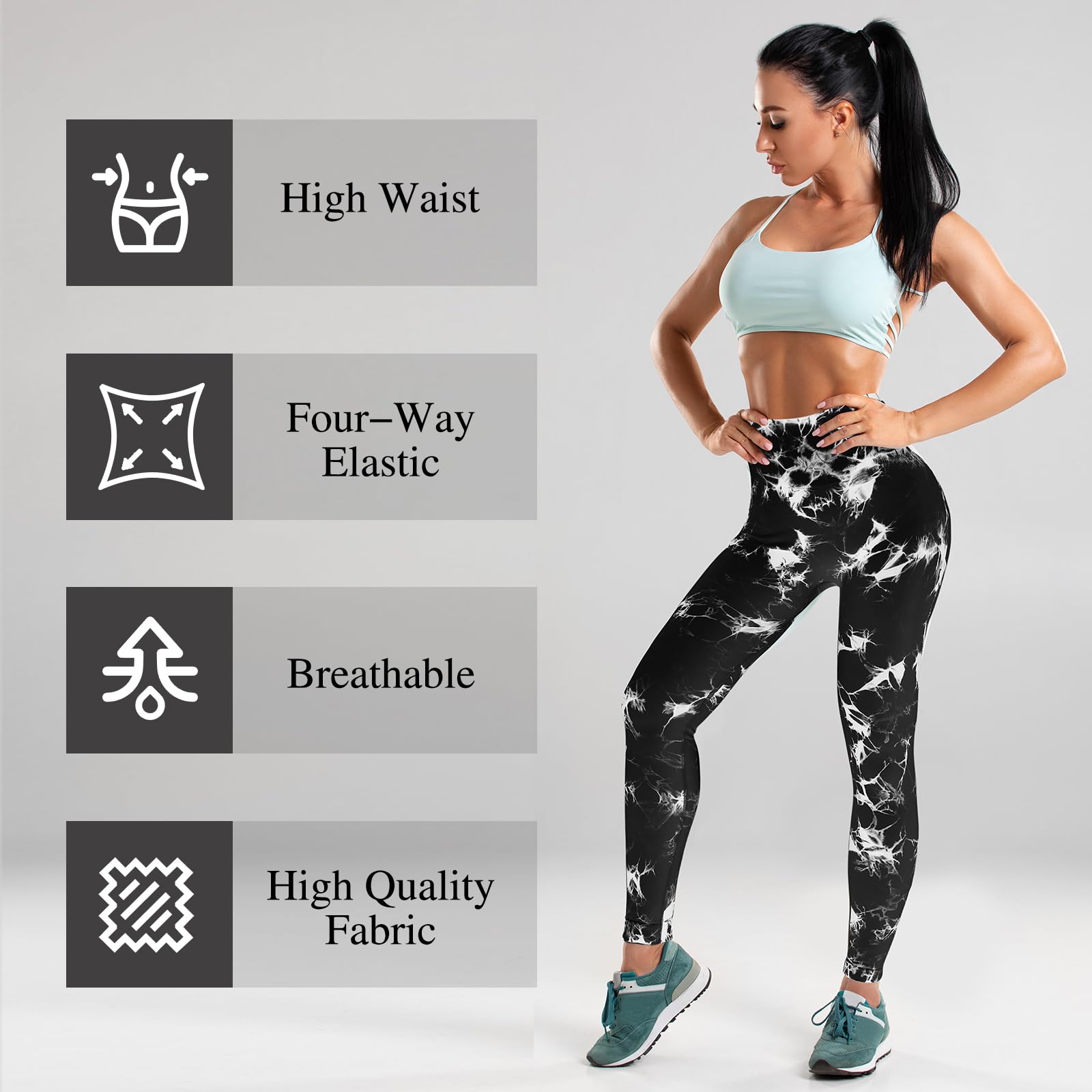 Geyoga Paquete de 3 leggings para mujer, teñido anudado, sin costuras, elásticos, levantamiento de glúteos, entrenamiento, para gimnasio