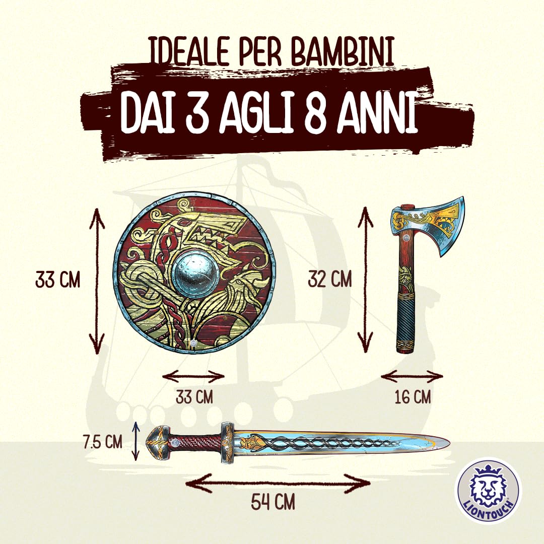 Liontouch - Spada Vichinga, Rossa | dai 3+ Anni | Giocattolo Medievale in Gommapiuma di Capo Harald per Piccoli Guerrieri e Giochi Berserker | Arma da Battaglia per Costumi e Travestimenti da
