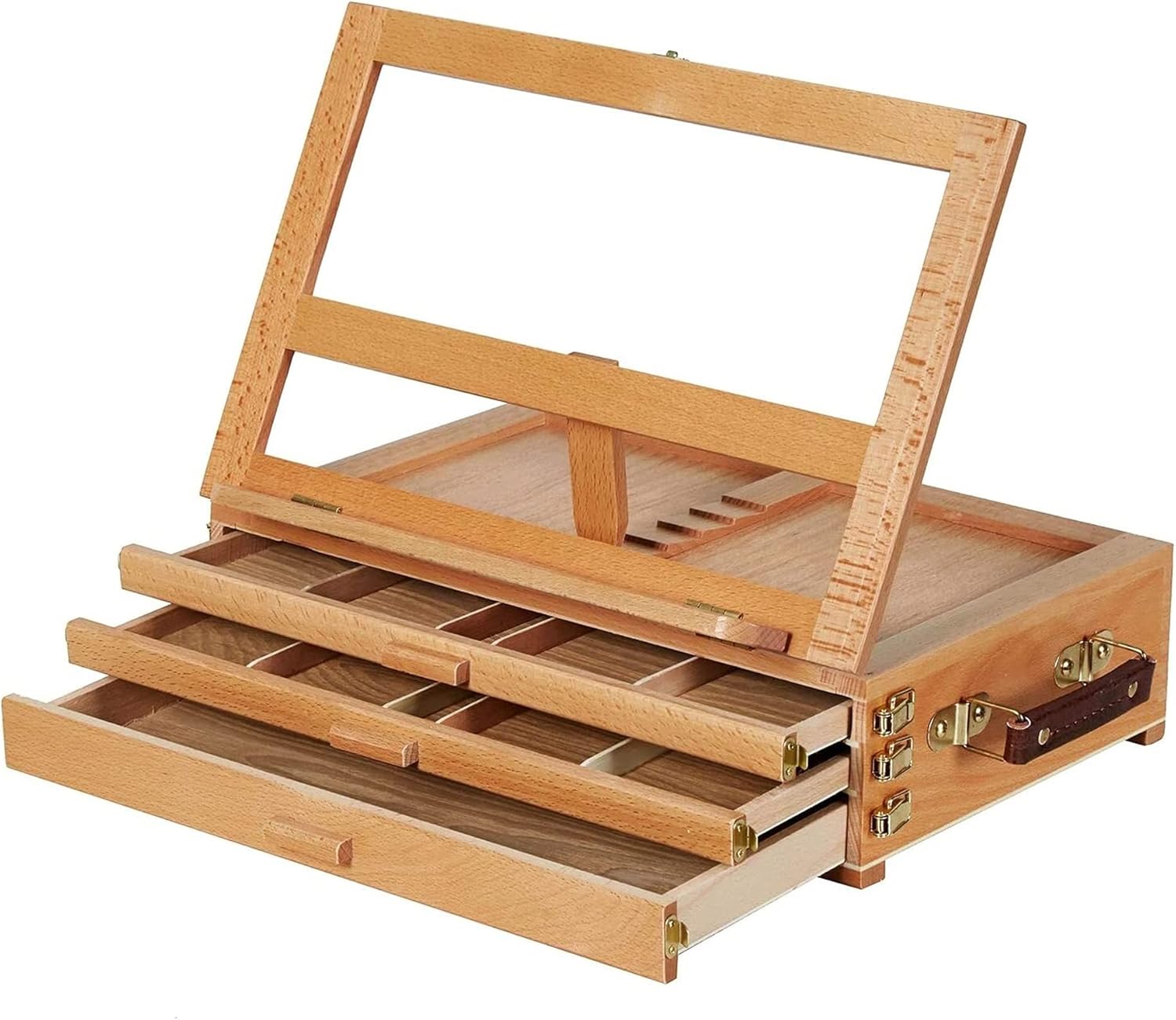 Large Adjustable Artist Tabletop Sketchbox Easel- Multi-Function Solid Beech Wood Storage Box Easel with 3-Drawer for Artist, Art Students Beginners Exhibit