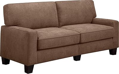 Serta Palisades Upholstered Sofas for Living Room Modern Design Couch, Straight Arms, Soft Fabric Upholstery, Tool-Free Assembly, 73" Sofa, Tan