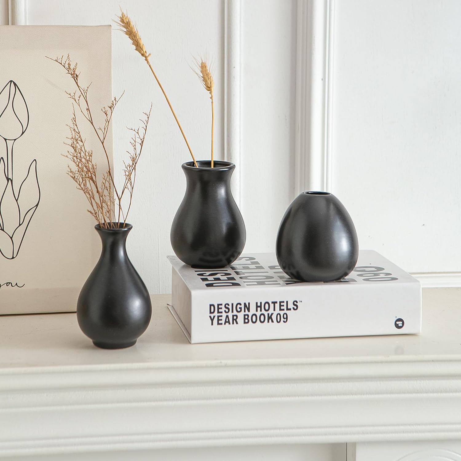 JOJUNO Black Bud Vases, Small Ceramic Vase Set of 11, Mini Pottery Vases for Flowers, Decorative Pieces for Home Modern Decor, Boho Decor, Chic Accents for Living Room Dining Table Shelves - Image 2