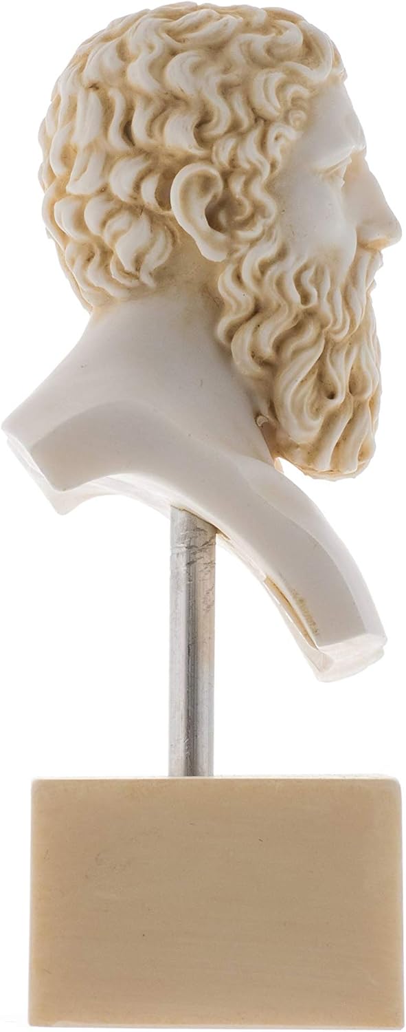 Plato Greek Father of Philosophy Statue Alabaster Gold Tone Handmade Head Bust Sculpture Marble Base