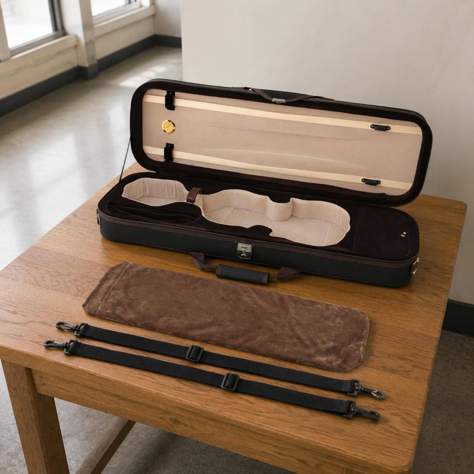 Estuche de Violín de Tela Oxford Ligero Estuche Rectangular Violín Antigolpes Instrumento Musical para Concierto, Negro, Negro Cadena Plateada