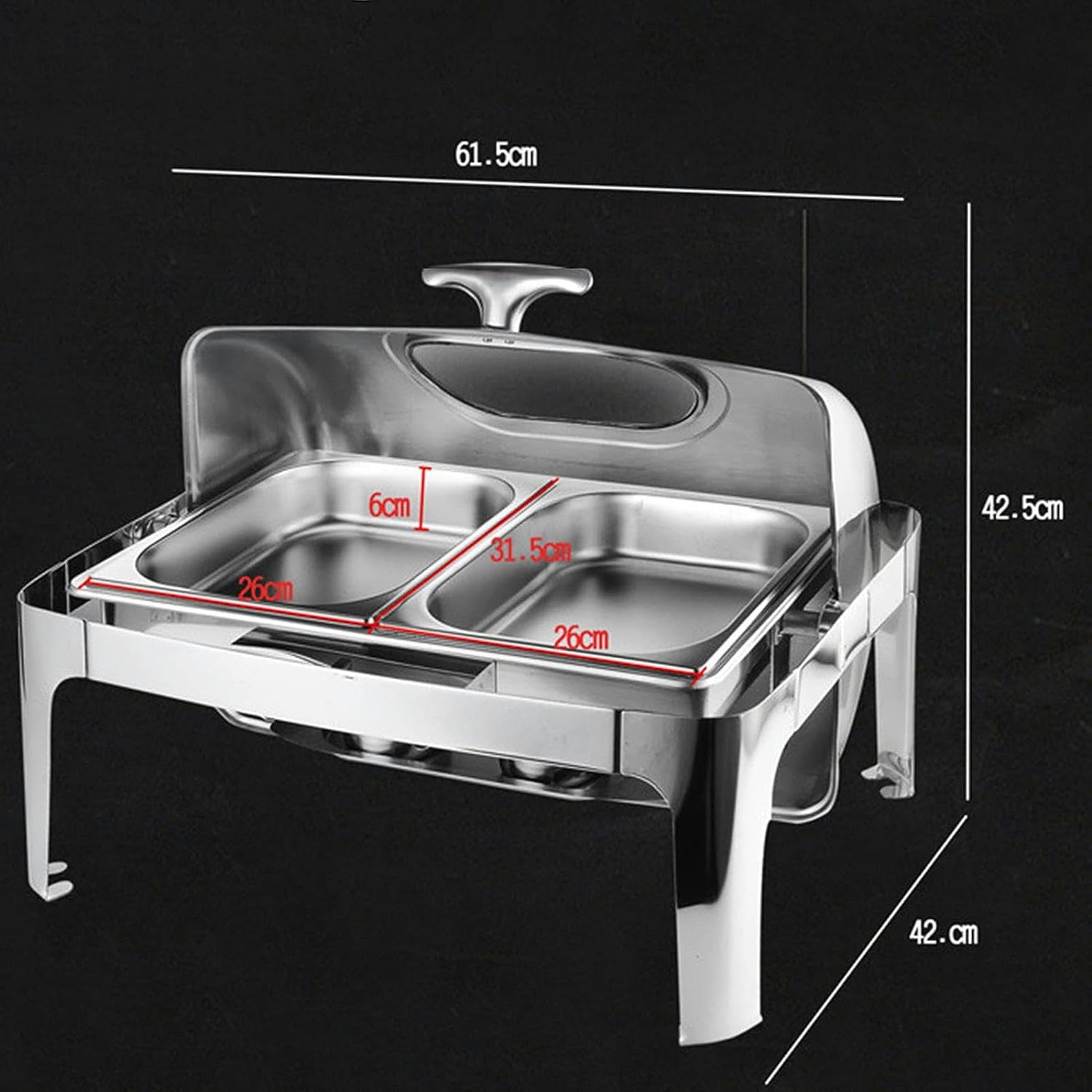 Scaldabuffet - Set da Buffet con pentole Calde, Set da Buffet con pentole Calde, Set Pieghevole e scaldabuffet, pentola per Alimenti, pentola per l'acqua, portacarburante e Coperchio per Eve