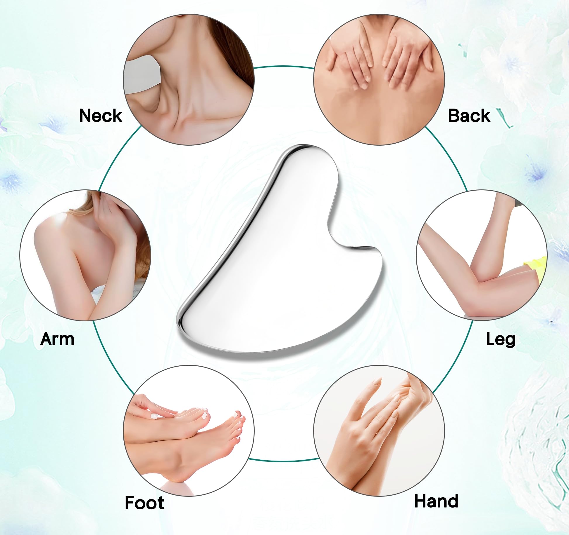 Gua Sha Outils faciaux en acier inoxydable, masseur de drainage lymphatique pour sculpter le visage, le menton et la mâchoire, outil Guasha du corps pour tension musculaire, soins de la peau
