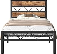 Vista 8 de VECELO Twin Size Bed Frame with Headboard, Heavy-Duty Platform Bedframe with Metal Slats Support, No Box Spring Needed, Easy Assembly, Black & Brown