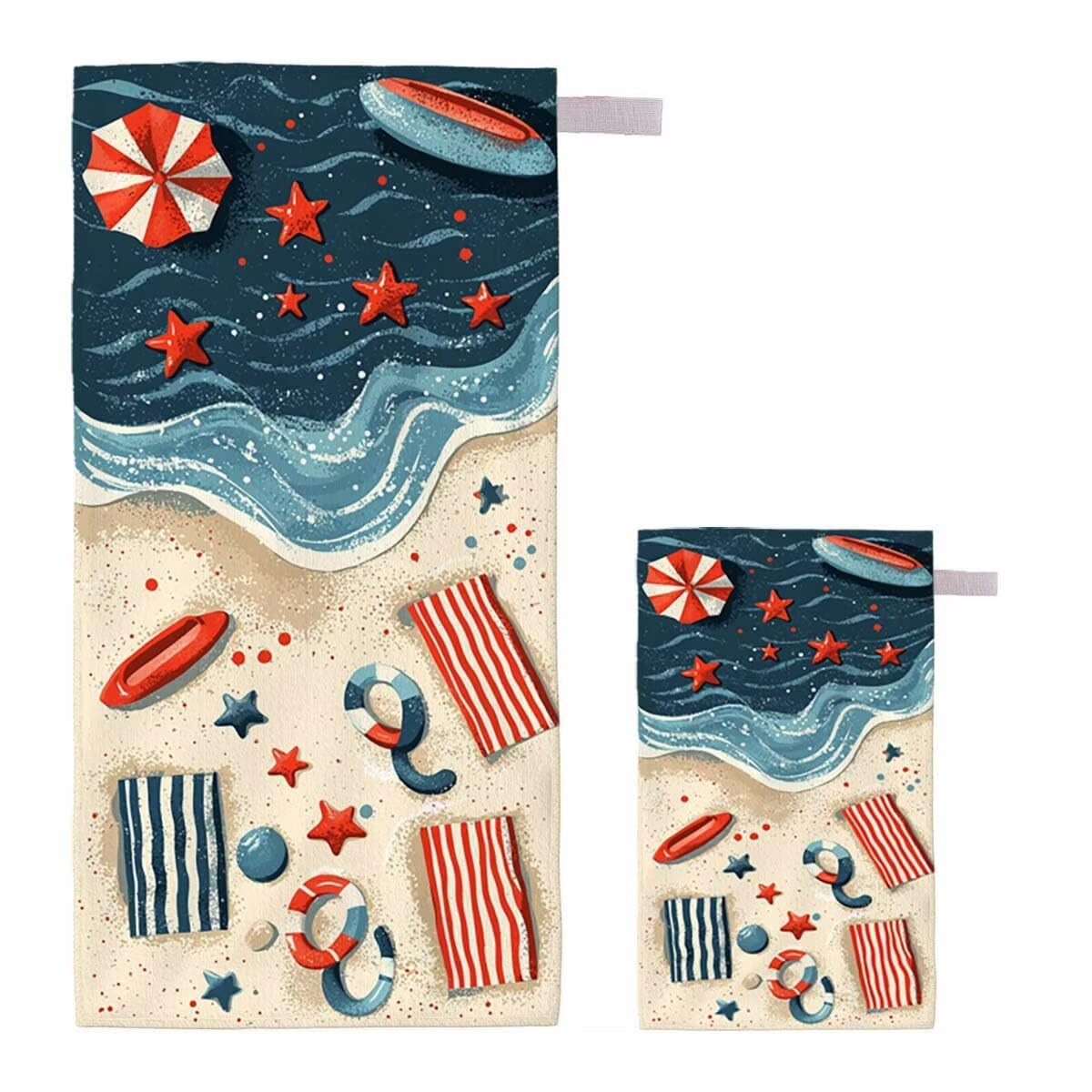 Telo Mare XXL 220x100cm/35x70cm, 2 Set Telo Mare Microfibra Oceano Asciugamano Palestra Uomo, Antisabbia, Leggero, Asciugatura Rapida, Teli da Spiaggia Grandi Accessori per Camping Natation Yoga D-30