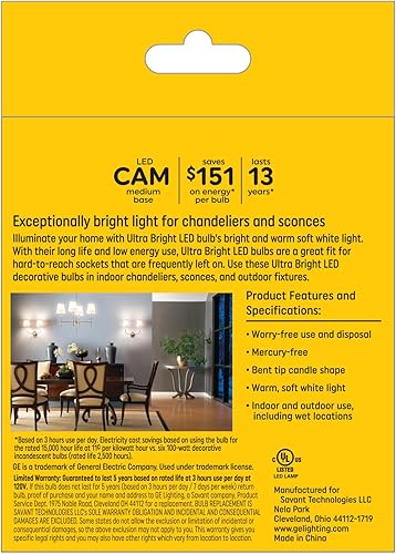 Miniatura 4 de GE Bombillas LED ultra brillantes, equivalentes a 100 W, color blanco suave, bombillas CA12 transparentes (paquete de 3)