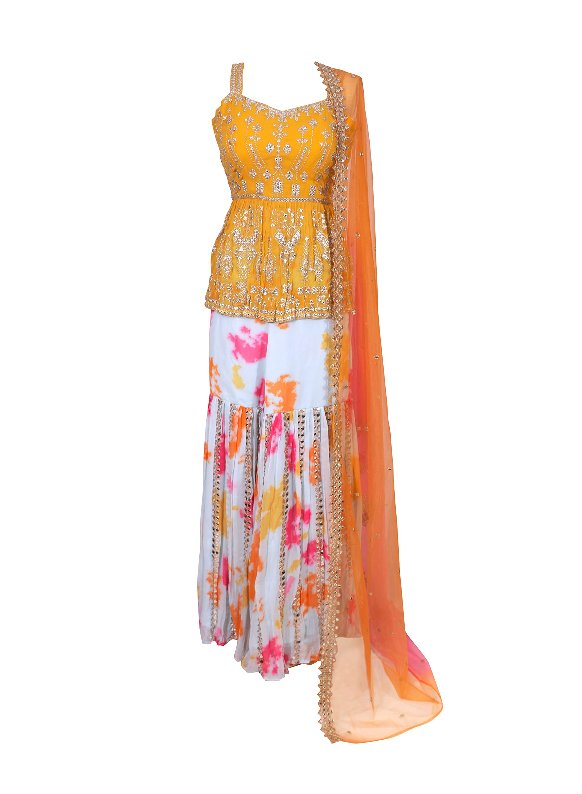 Bawree Bridal Plazzo With Foil Embroidery Gorgette Fabric Paplone Top With Tie & Dye