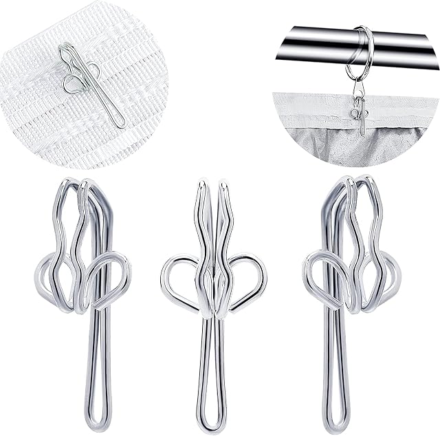 ASIWUJING Curtain Hooks Metal Curtain Header Tape Drapery Hooks for curtains (100PACK)