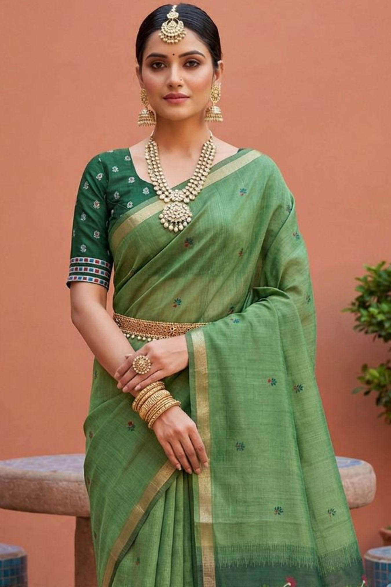 SGF11 Women's Soft Cotton Linen Silk Saree With Unstitched Blouse Piece product image 2