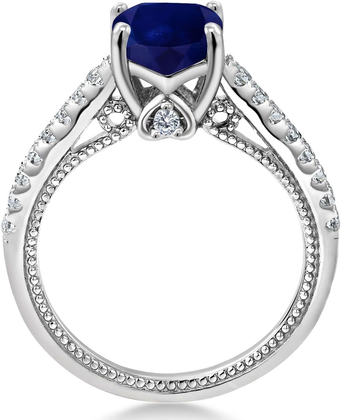 Gem Stone King 925 Sterling Silver Cushion 7MM Gemstone Birthstone and White Created Sapphire Engagement Ring | Wedding Engagement Anniversary Promise Ring For Women - Image 4