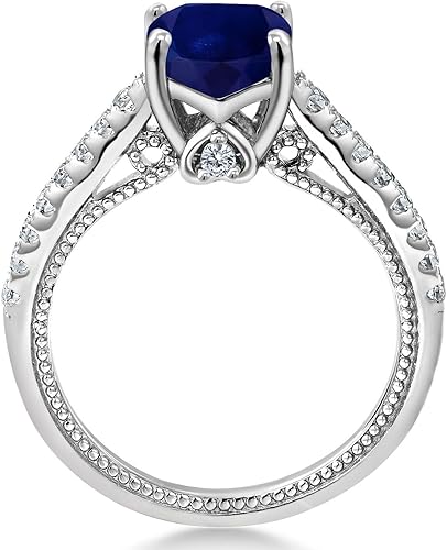 Miniatura 4 de Gem Stone King Anillo de compromiso de plata de ley 925 con piedra natal de 0.276 in y zafiro blanco creado Anillo de compromiso de boda
