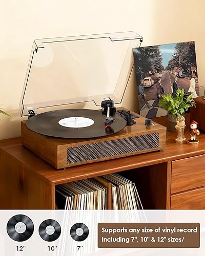 Miniatura 13 de Reproductor de discos de vinilo de tamaño extendido con reproducción Bluetooth, altavoces integrados, grabación USB, pantalla LED, tocadiscos de 3
