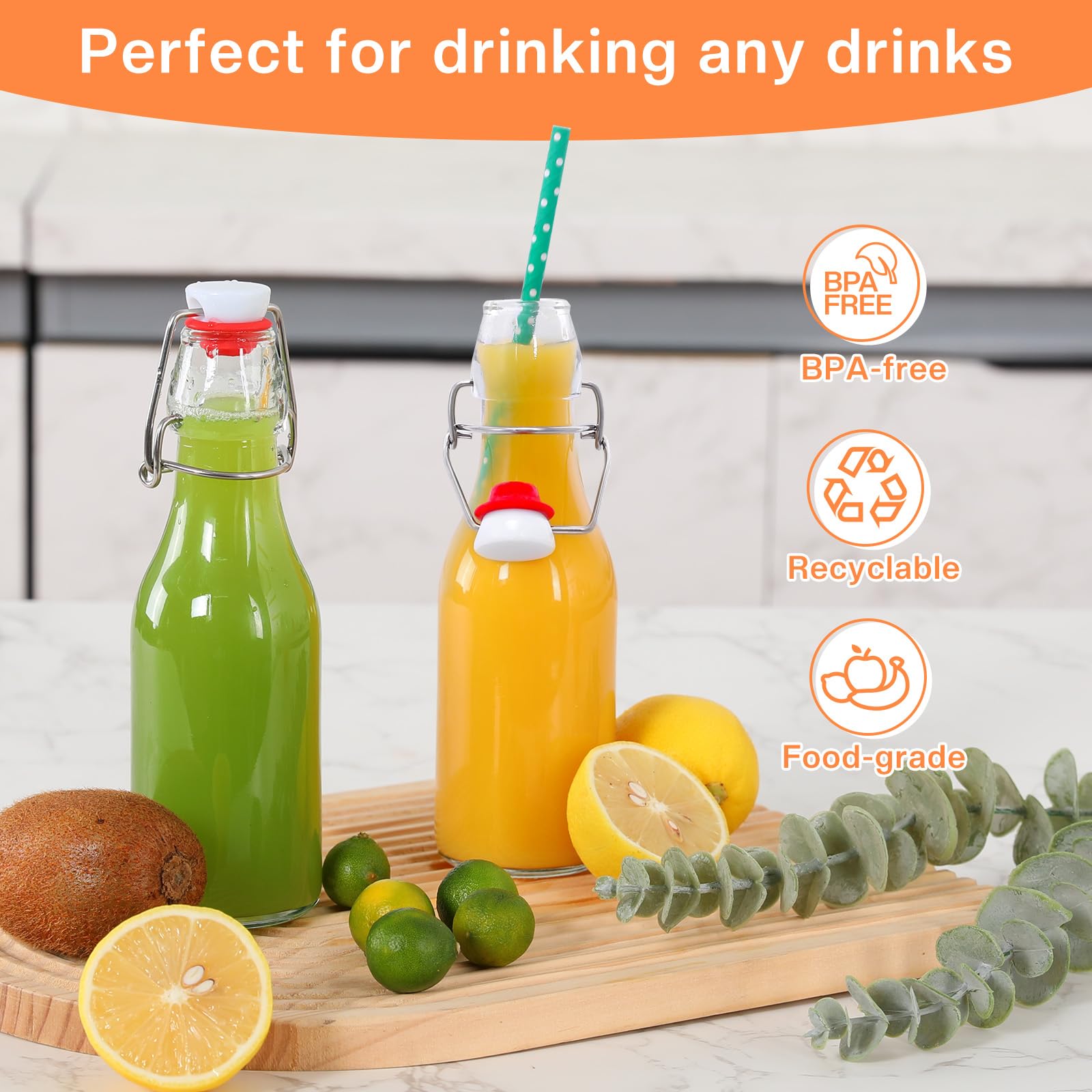 Zanfqvo Glazen flessen 100 ml met beugelsluiting, 12 stuks kleine flessen om te vullen, beugelflessen om te vullen, sapflessen voor olie, azijn, sap en limonade