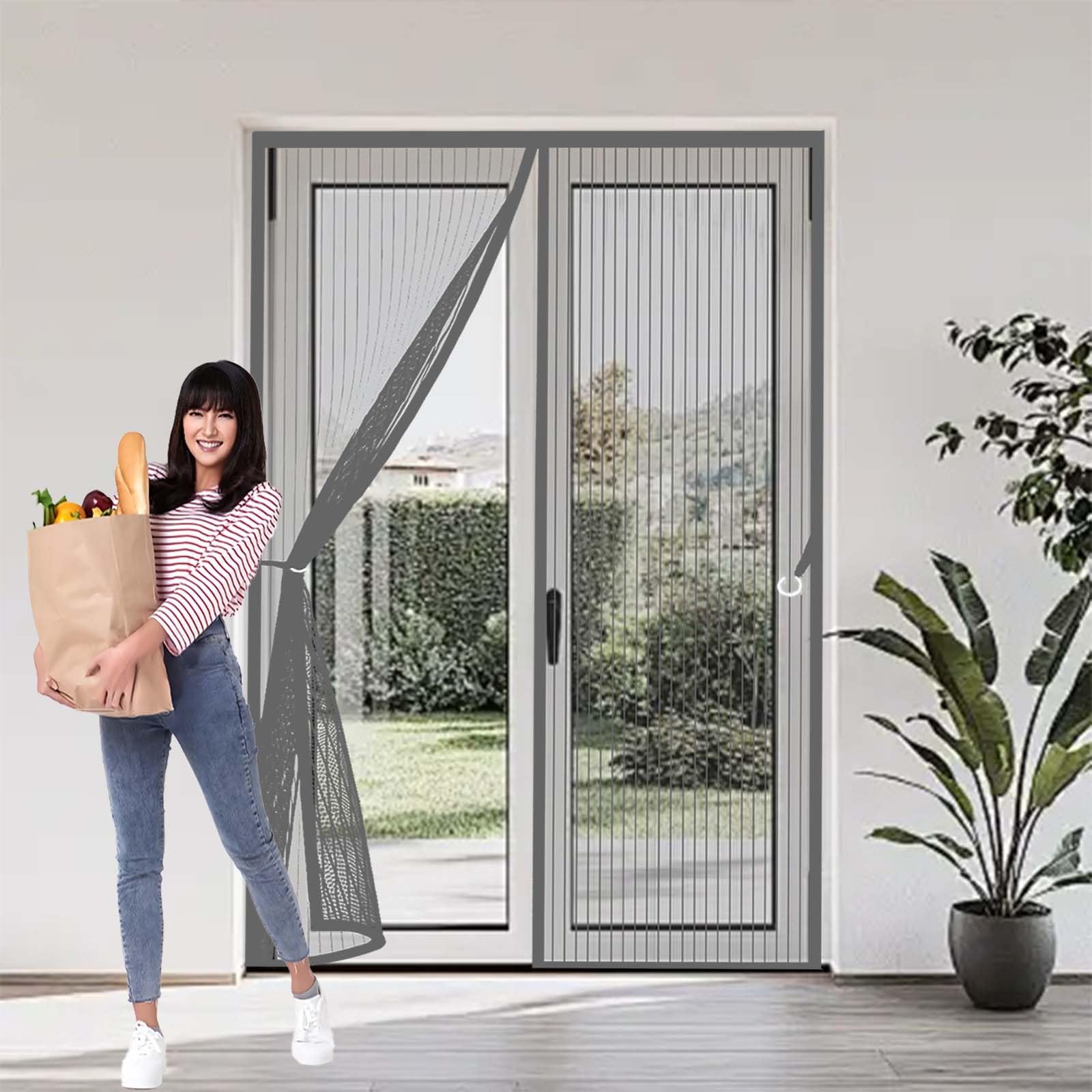 Fly Screens for Doors 172x216cm(WidthxHigh) Durable, Keeps Bugs Out, Kid and Pet Friendly Fly Screen Door Mesh Screen Curtain Lets Fresh Air in, Hundreds of Sizes, Grey
