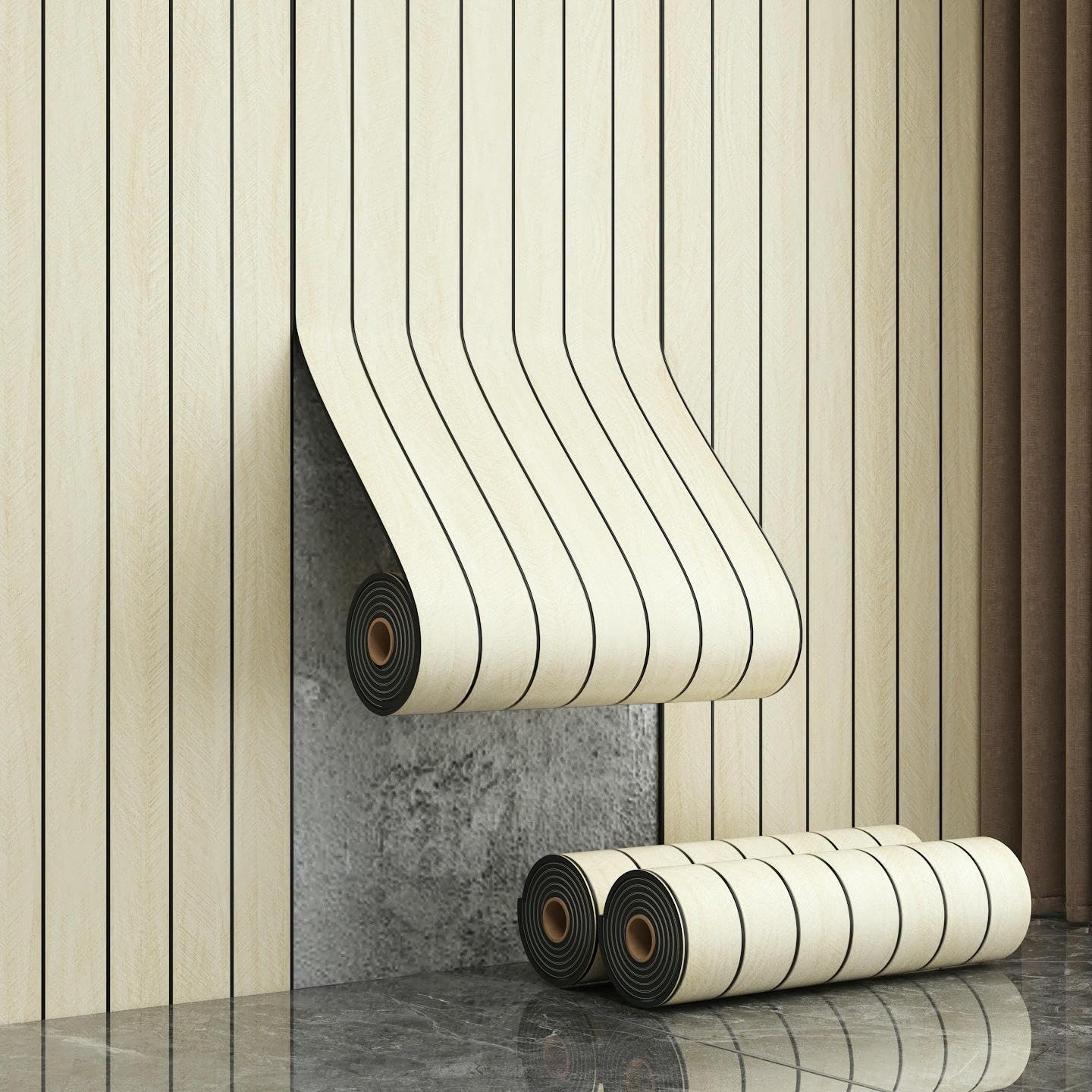 Papier peint adhésif bois 3D blanc cassé rouleau 40x300cm