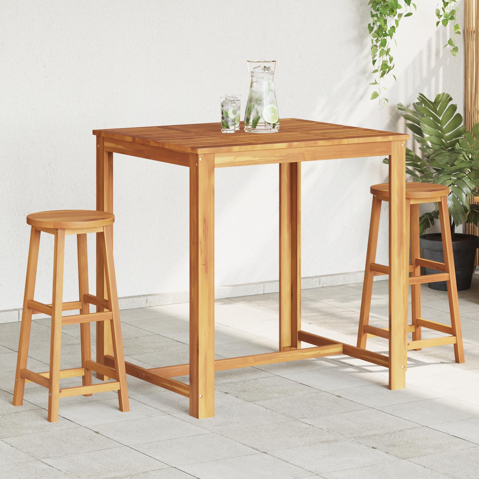 vidaXL Lot de 2 Tabourets de Bar, Chaise de Pub, Siège de Terrasse, Meuble de Bistrot Jardin Patio Extérieur, Bois d'Acacia Massif
