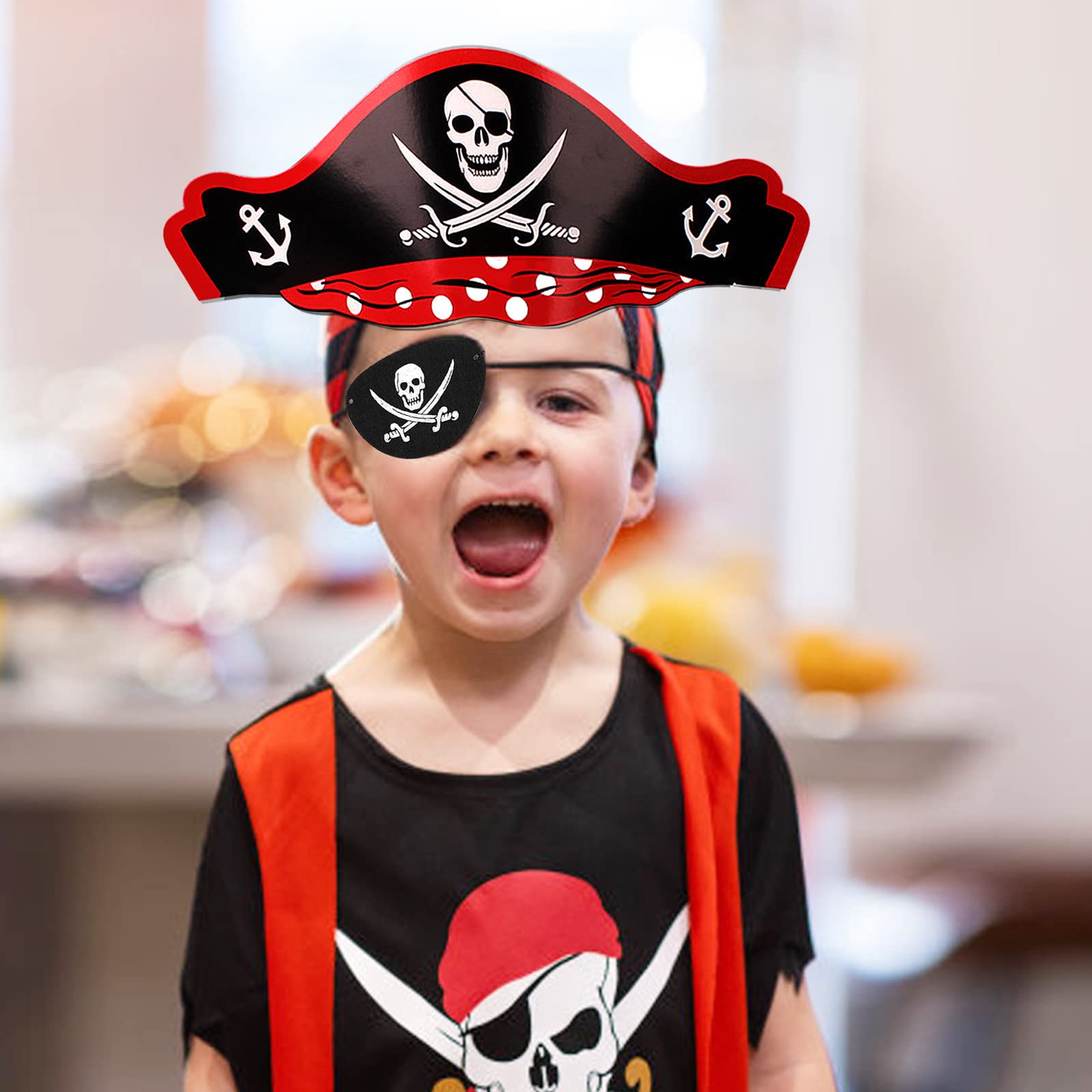 20 sztuk kapelusza pirackiego dla dzieci, zestaw na urodziny pirata, 10 sztuk pirackich czapek, 10 sztuk pirackich akcesoriów na Wielkanoc, Halloween, Boże Narodzenie, maskaradę, imprezę