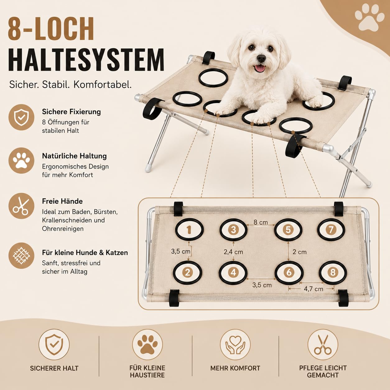 2027 Neuer Haustier-Duschhalter, 2-In-1-Hundepflege HäNgematte, PflegestäNder Hunde, Badehilfe für Hundehocker für Nagelschneiden, Ohrenreinigung Und TäGliche Pflege (Khaki+Rosa)