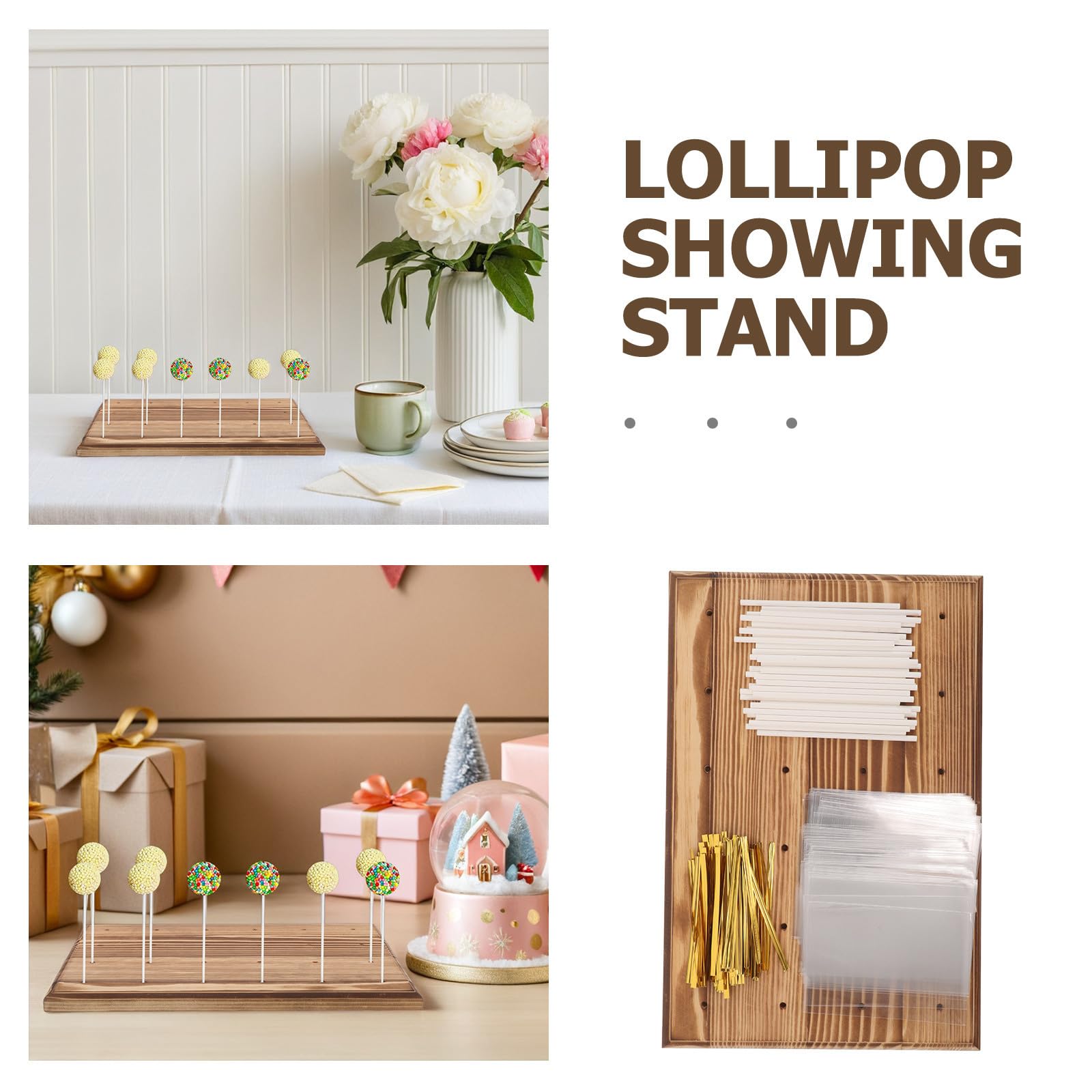 Cake Pop Ständer Inklusive 100 Stielen und 100 Treat Taschen Sicher und Stabil mit 24 Löchern Natürliche und Elegante Party Deko für Showers