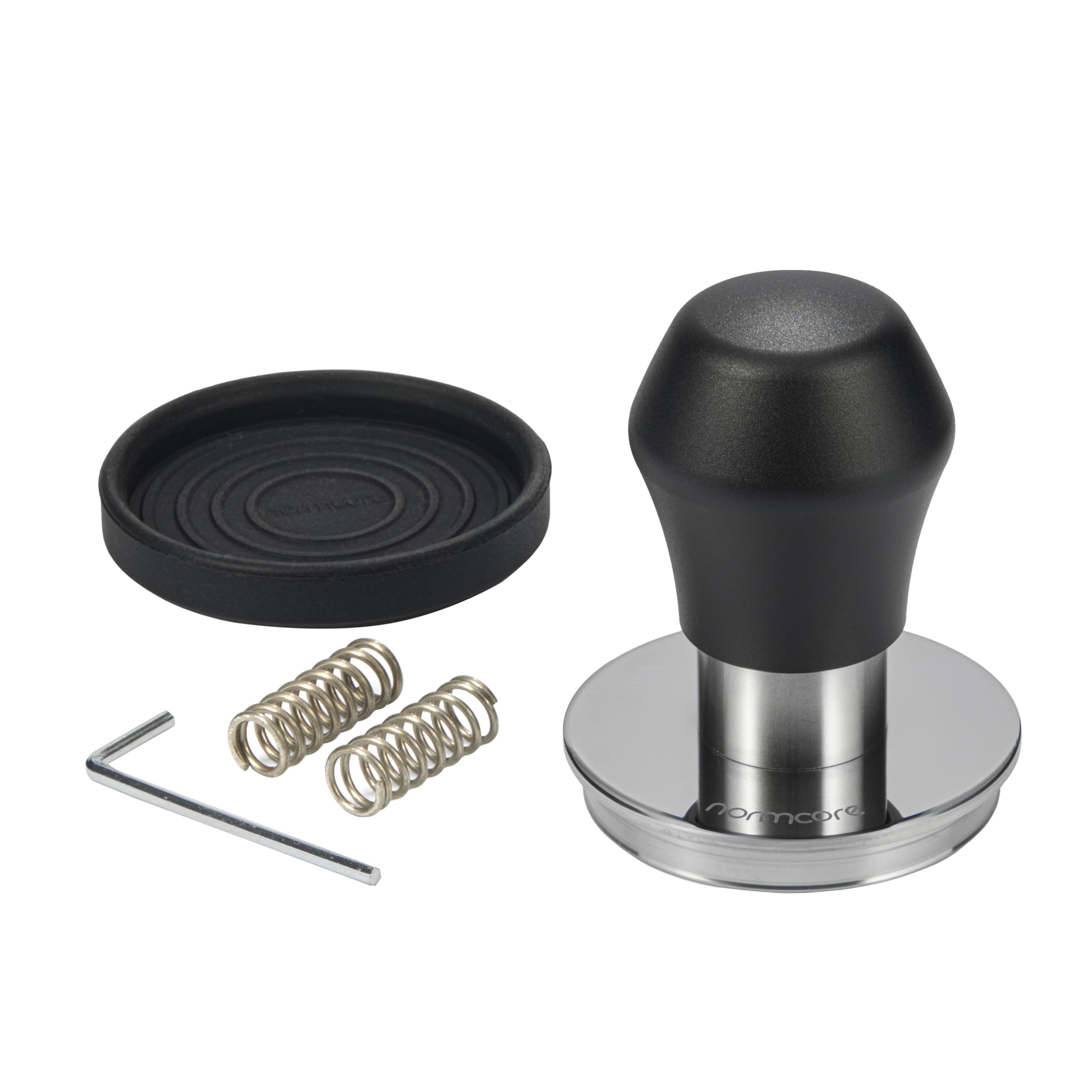 Normcore Pressino per caffè V4.1 Mini, caricato a molla con feedback click, deflettore piatto autolivellante in acciaio inox, compatibile con macchine da caffè da 58 mm, nero