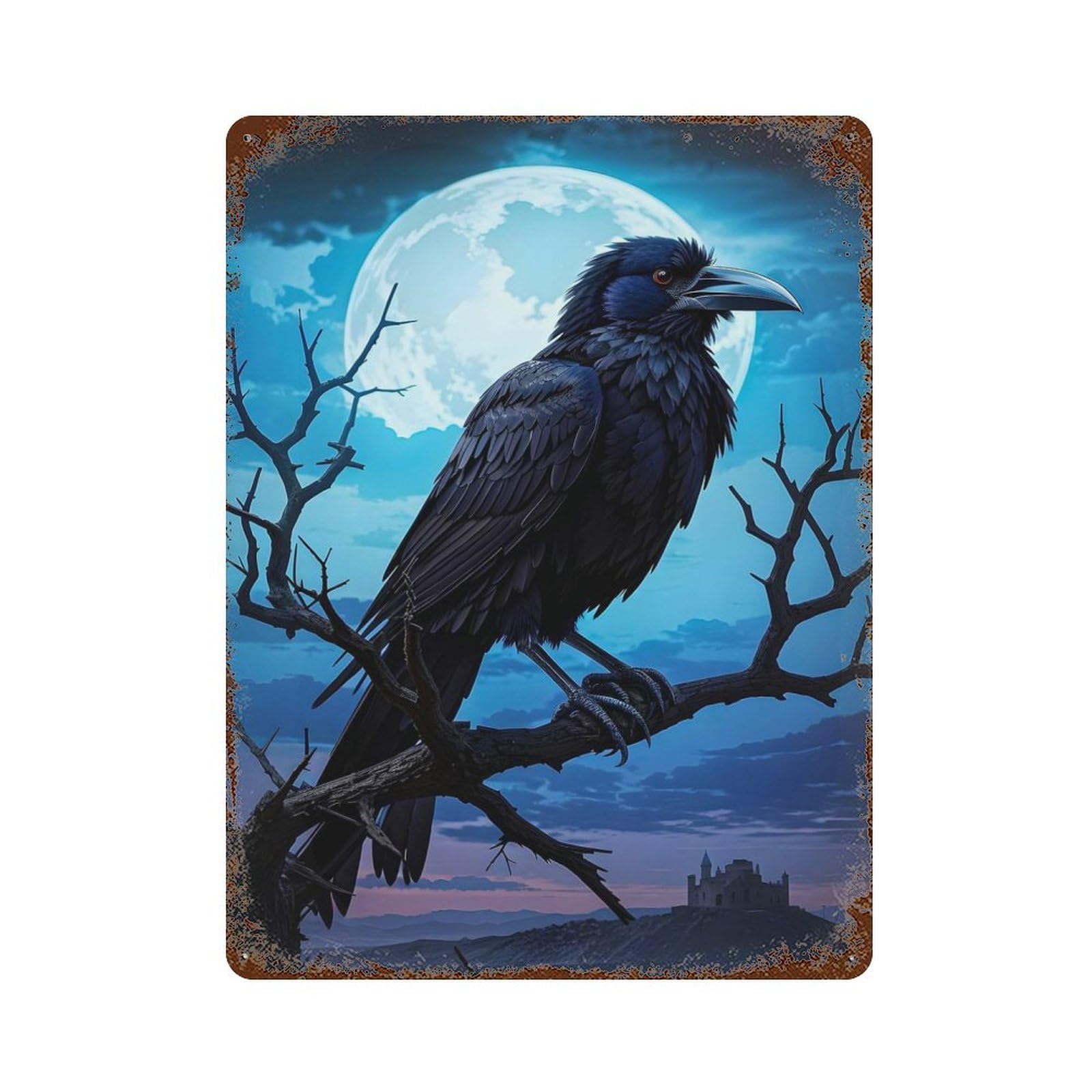 Raven Aged Metal Wall Plaque 15.7"x11.8", for Living Room, Hallway And Home Decor, Shabby Chic Decor