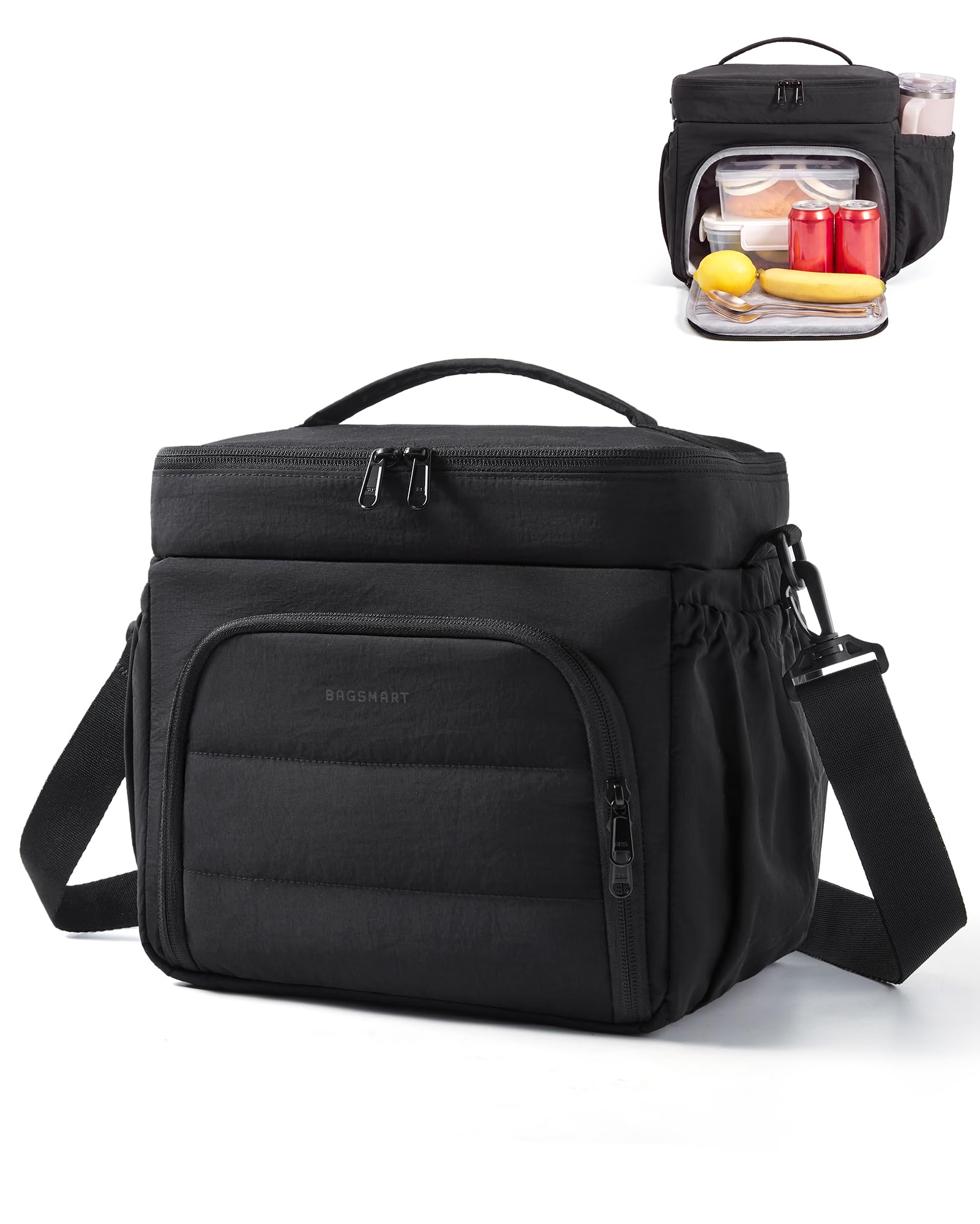 bagsmart Puffy Insulated Double Deck Lunch Bag 14L,Fits 40 oz Bottle