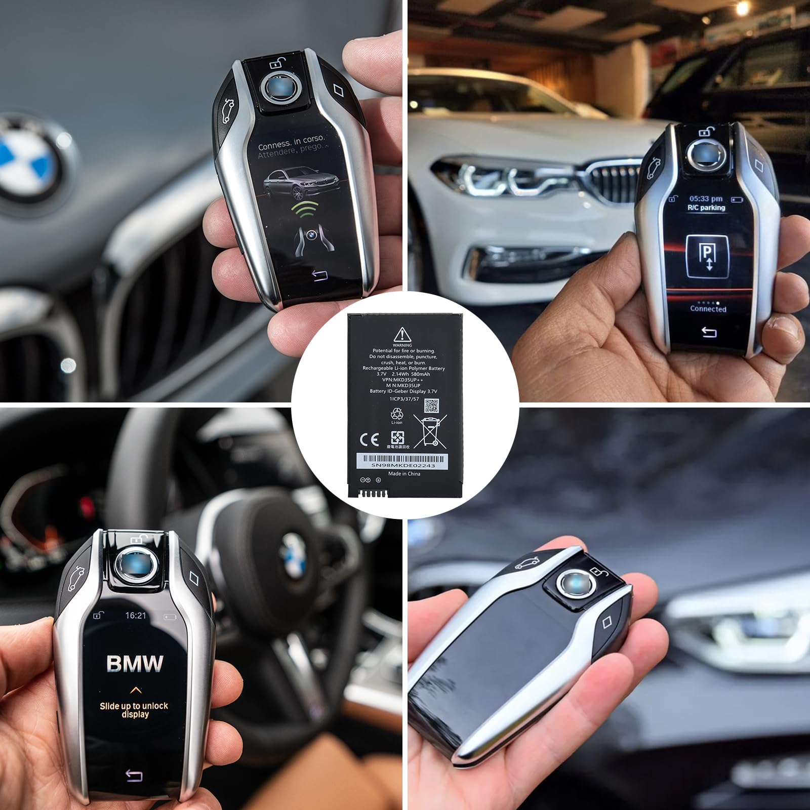 MKD35UP Batterie de rechange pour clé à distance BMW 5 6 X3 X5 X6 Series, 530le 530li 5301 730 740 745 760li i8 LCD Remote Key, GT 630I/630D Écran de donneur d'identification 3,7 V 1ICP3/3 7/57