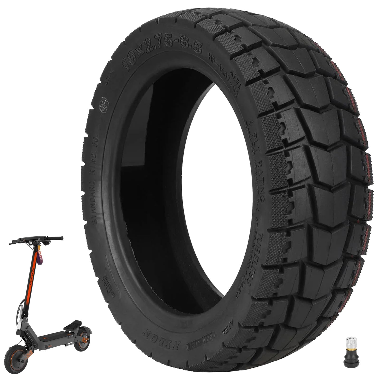 10x2,75-6,5 Tubeless Reifen für Kukirin G2/G3/G2 Ultra/M4 Max Elektroroller-Reifen mit Integriertem Selbstreparaturkleber, mit Ventil, Pannensicher, Verschleißfest und stoßdämpfend (1 Stück)