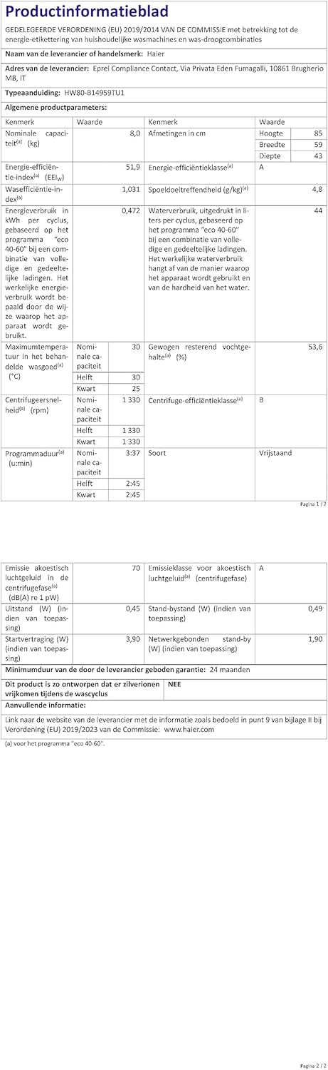 Haier I-PRO SERIE 5 HW80-B14959TU1 Lavatrice / 8 kg/A - Migliore efficienza/Direct Motion Motor - assolutamente silenziosa/Smart Home - Wi-Fi hOn App/tamburo XL/Refresh-Dampfprogram/ABT Haier I-PRO SERIE 5 HW80-B14959TU1 Lavatrice / 8 kg/A - Migliore efficienza/Direct Motion Motor - assolutamente silenziosa/Smart Home - Wi-Fi hOn App/tamburo XL/Refresh-Dampfprogram/ABT