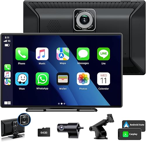 LAMTTO Estéreo inalámbrico IPS de 9 pulgadas con Apple Carplay y Android Auto, cámara de 2.5 K, cámara interior de coche para bebé de 1080P,
