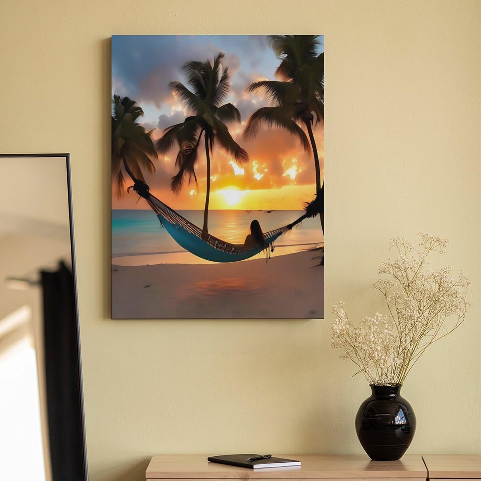 Malen nach Zahlen für Erwachsene, Anfänger, Erwachsene, Motiv: Kokosnuss, Strand, Sonnenuntergang, Hängematte, Malen nach Zahlen, Kits auf Leinwand, DIY-Acrylölfarben, Gemälde mit Pinseln als Geschenk