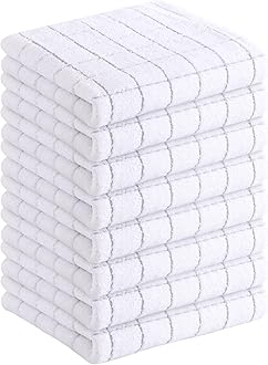 Homaxy 100% Cotton Terry Kitchen Towels(White, 13 x 28 inches), Checkered Designed, Soft and Super Absorbent Dish Towels, 8 Pack