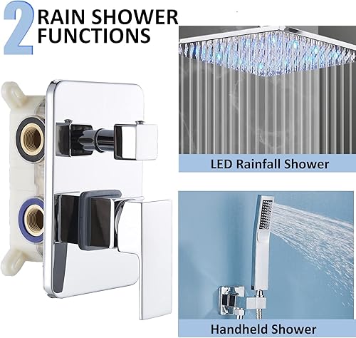 Miniatura 3 de Cabezal de ducha LED de 12 pulgadas con cabezal de ducha de mano de latón, juego de grifos de ducha de lujo, juego completo de ducha combinado de