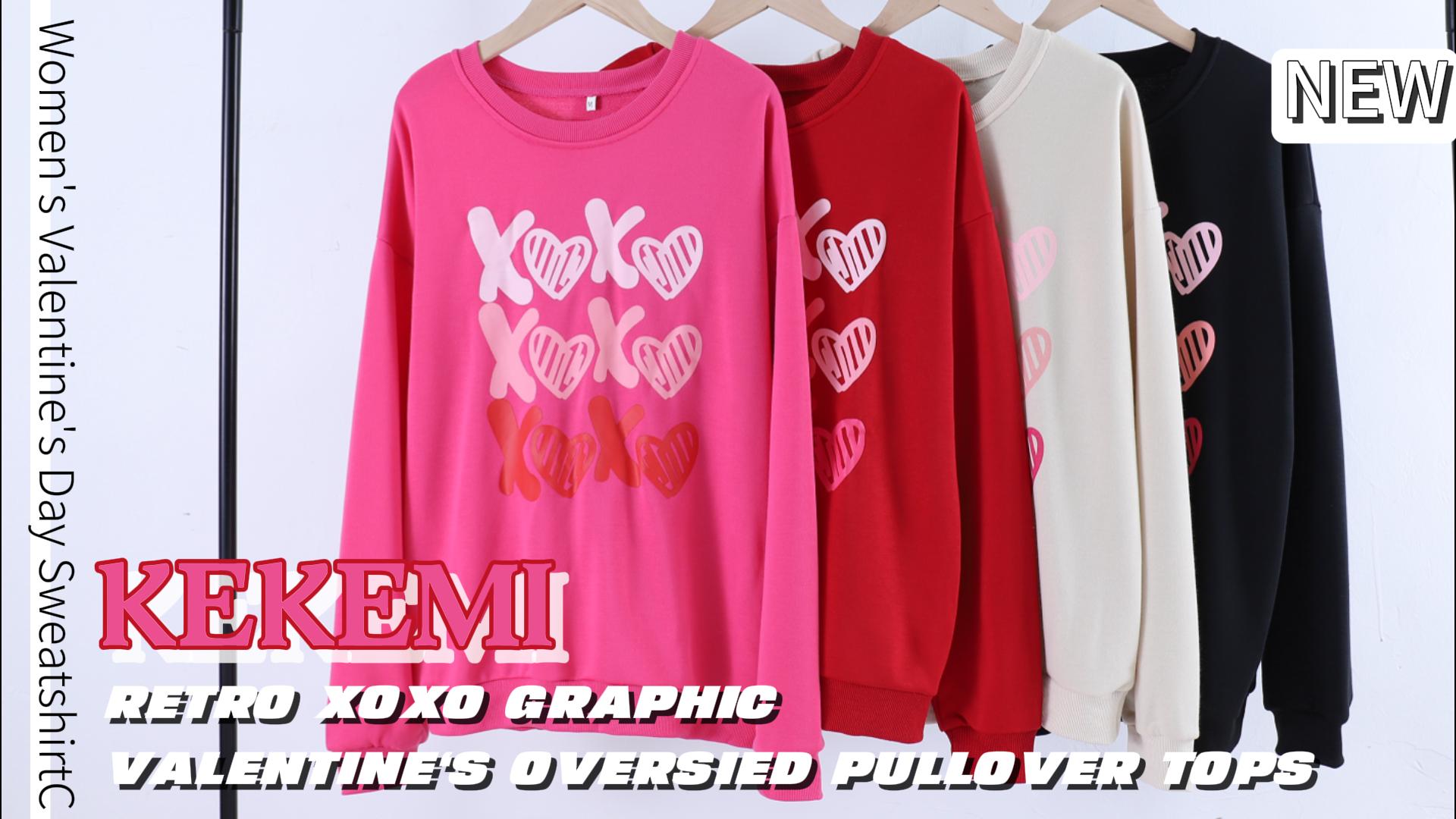 KEKEMI Women Valentines Sweatshirt Retro XOXO Graphic Sweater