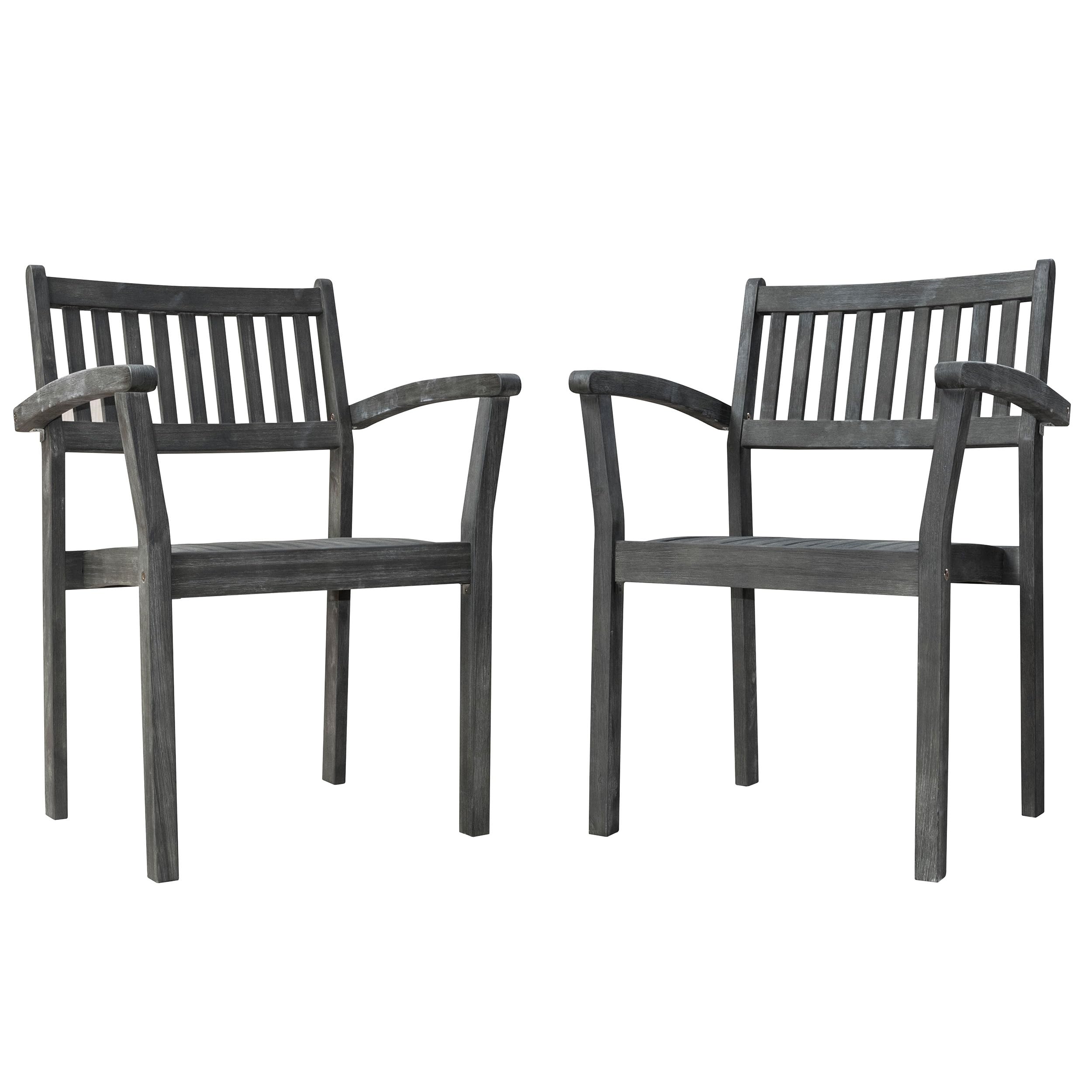 GOWE Caladesi Grey-Washed Farmhouse Wood Coastal Stackable Patio Armchair (Set of 2)