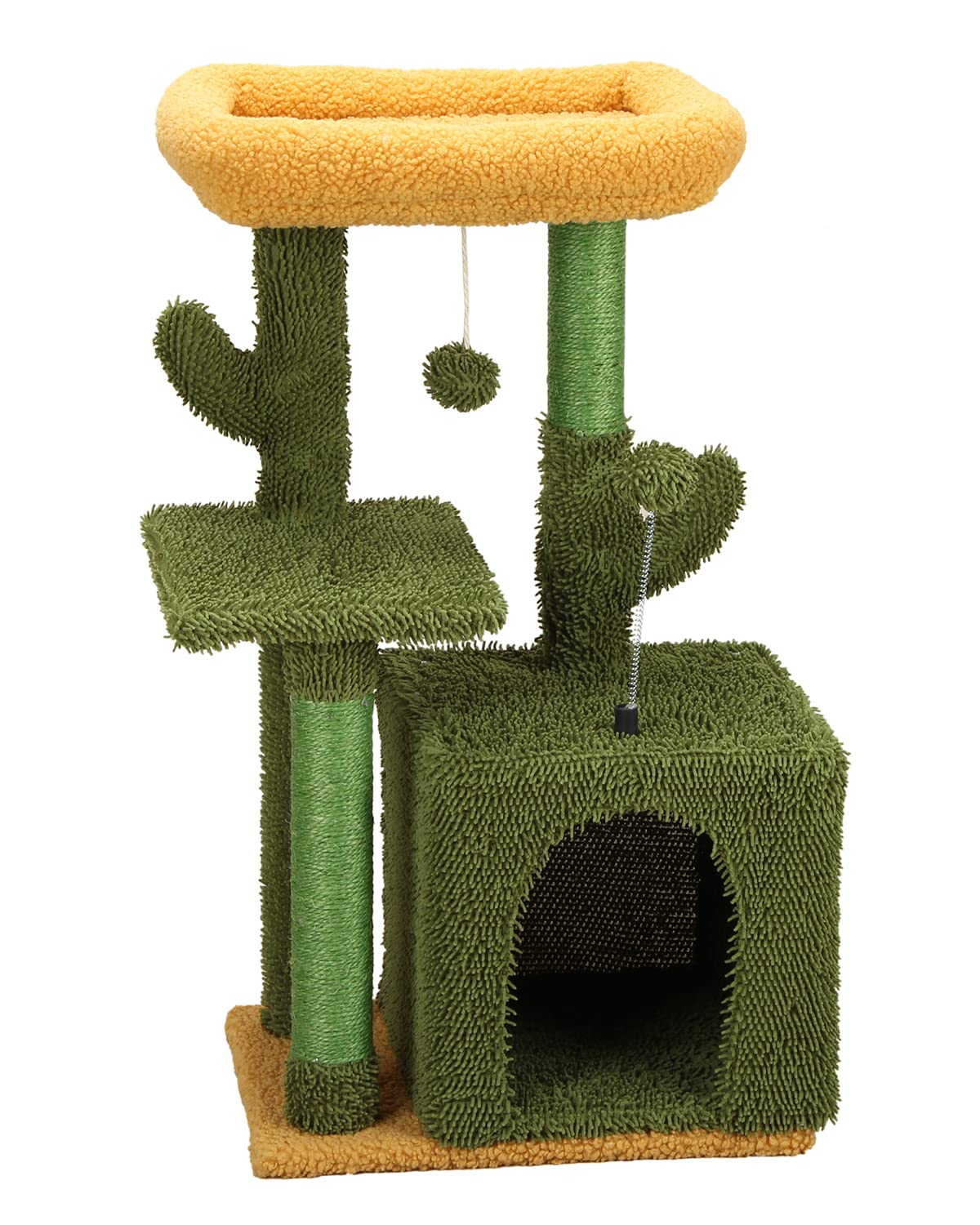 MIAO PAW Cactus Cat Tree Cat Tower for Indoor Cats,Soft Plush Platform with Ball, Cat Tree for Large Medium Small Cat with Scratching Post, Cat Tree Stand for Kittens, Cat Climbing Activity Tower