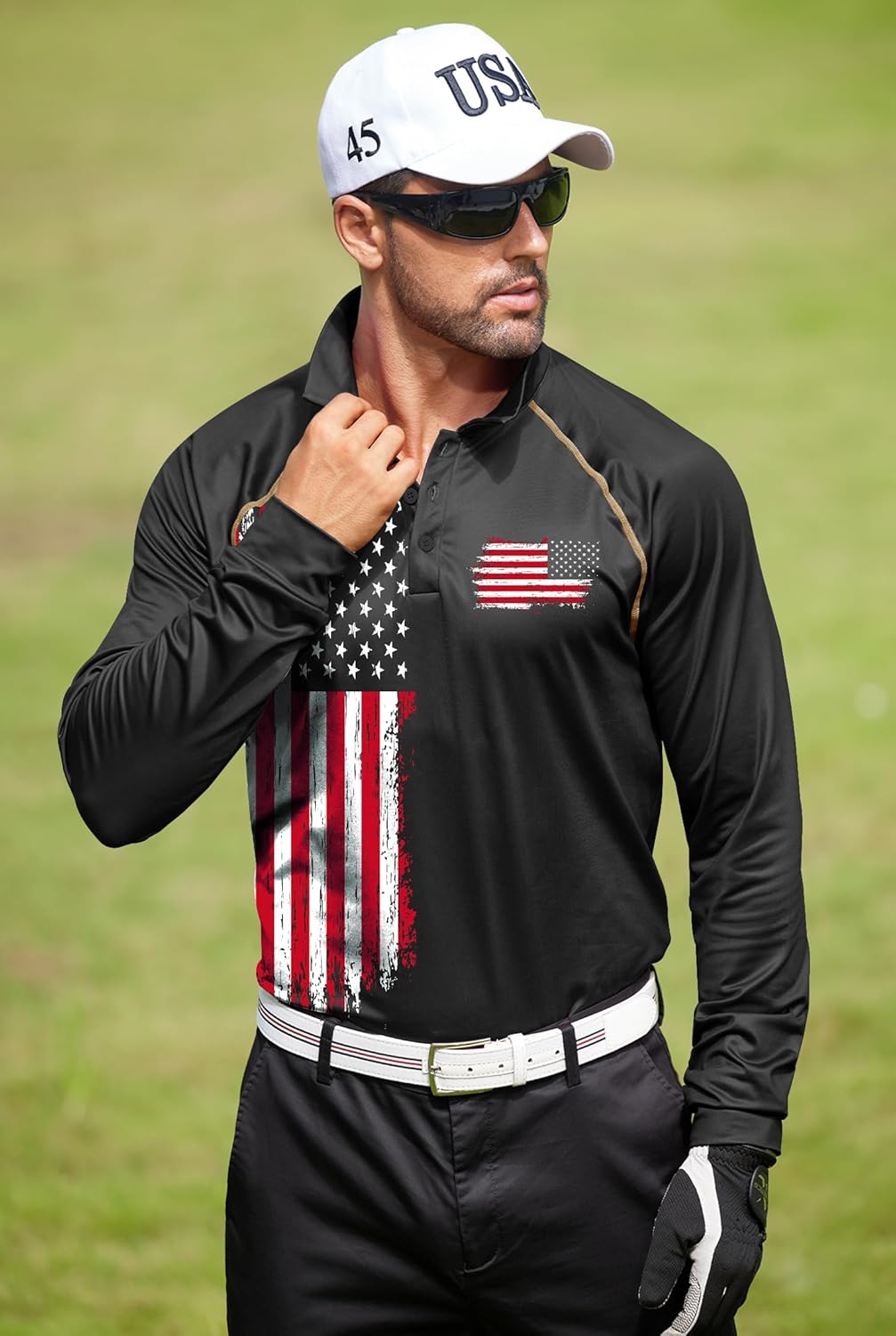 Mainfini Men's Long Sleeve 1776 Golf Shirt USA Flag Graphic Button Polo Shirt (S-3XL) - Image 2
