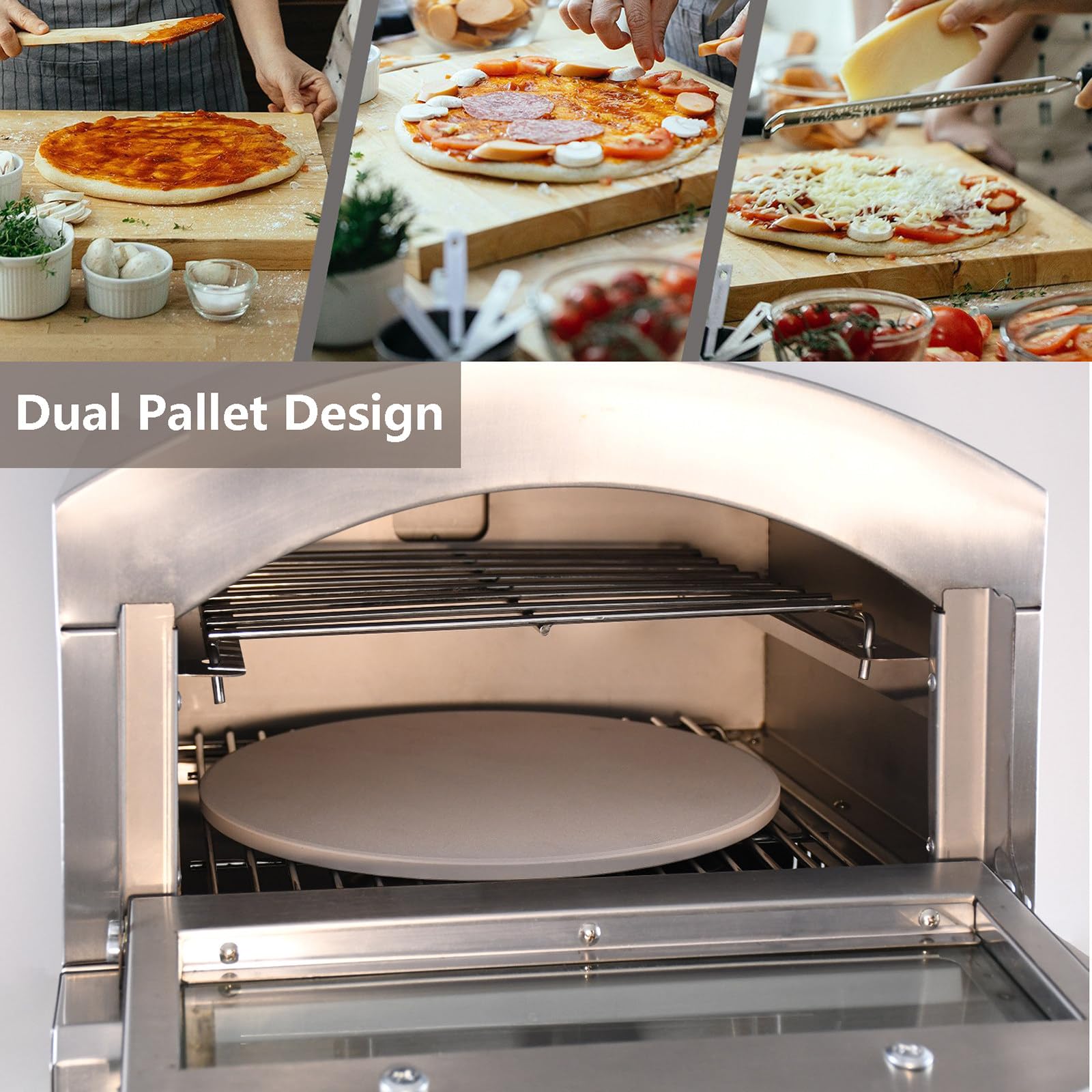 Forno Elettrico per Pizza da 14 Pollici, Forno Tostapane Commerciale A Doppio Cassetto per Pizza, Pizzaiolo in Acciaio Inossidabile con Pietra per Pizza E Guanti Antiscottatura