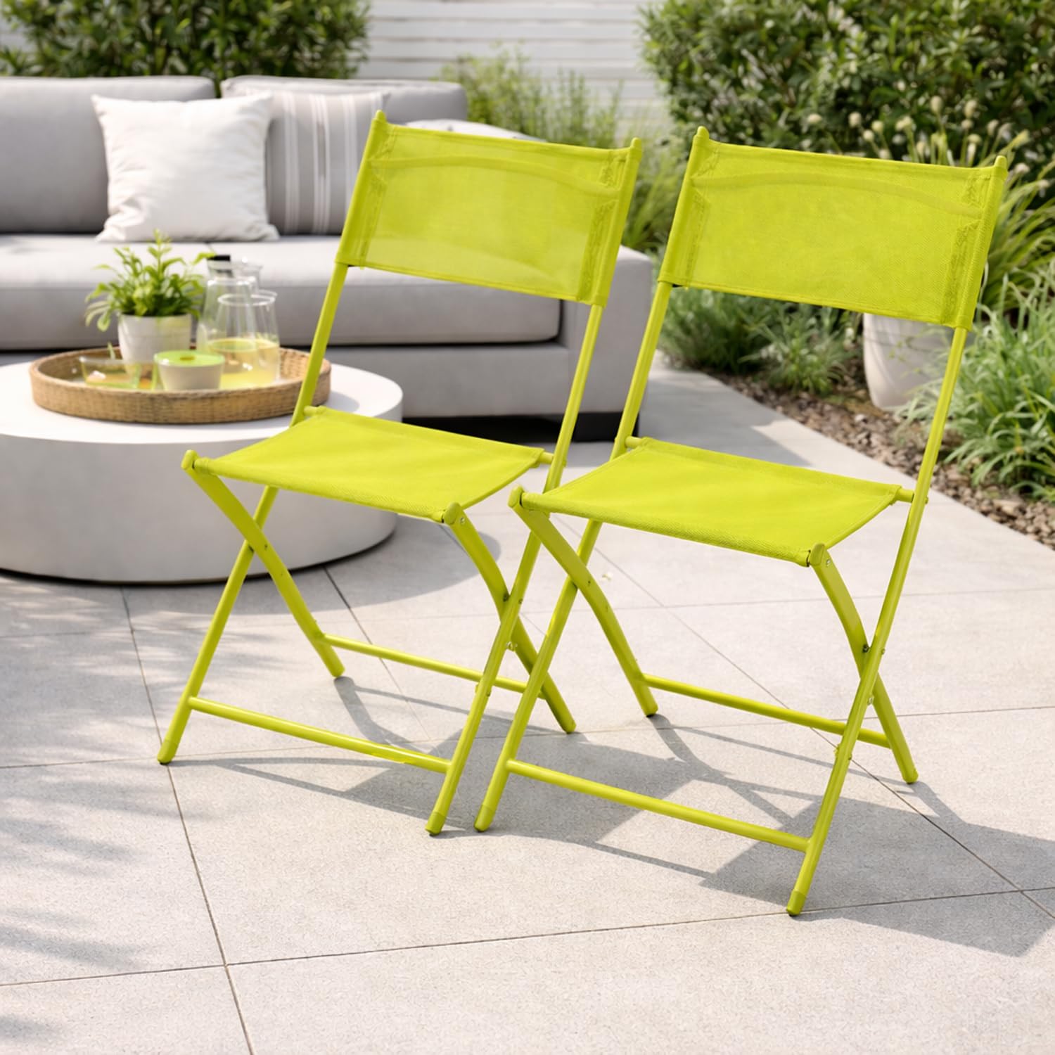 Mojawo Set di 2 Sedie da Giardino Pieghevoli con Schienale Alto, Acciaio Verniciato a Polvere, Verde Lime, Resistente alle Intemperie