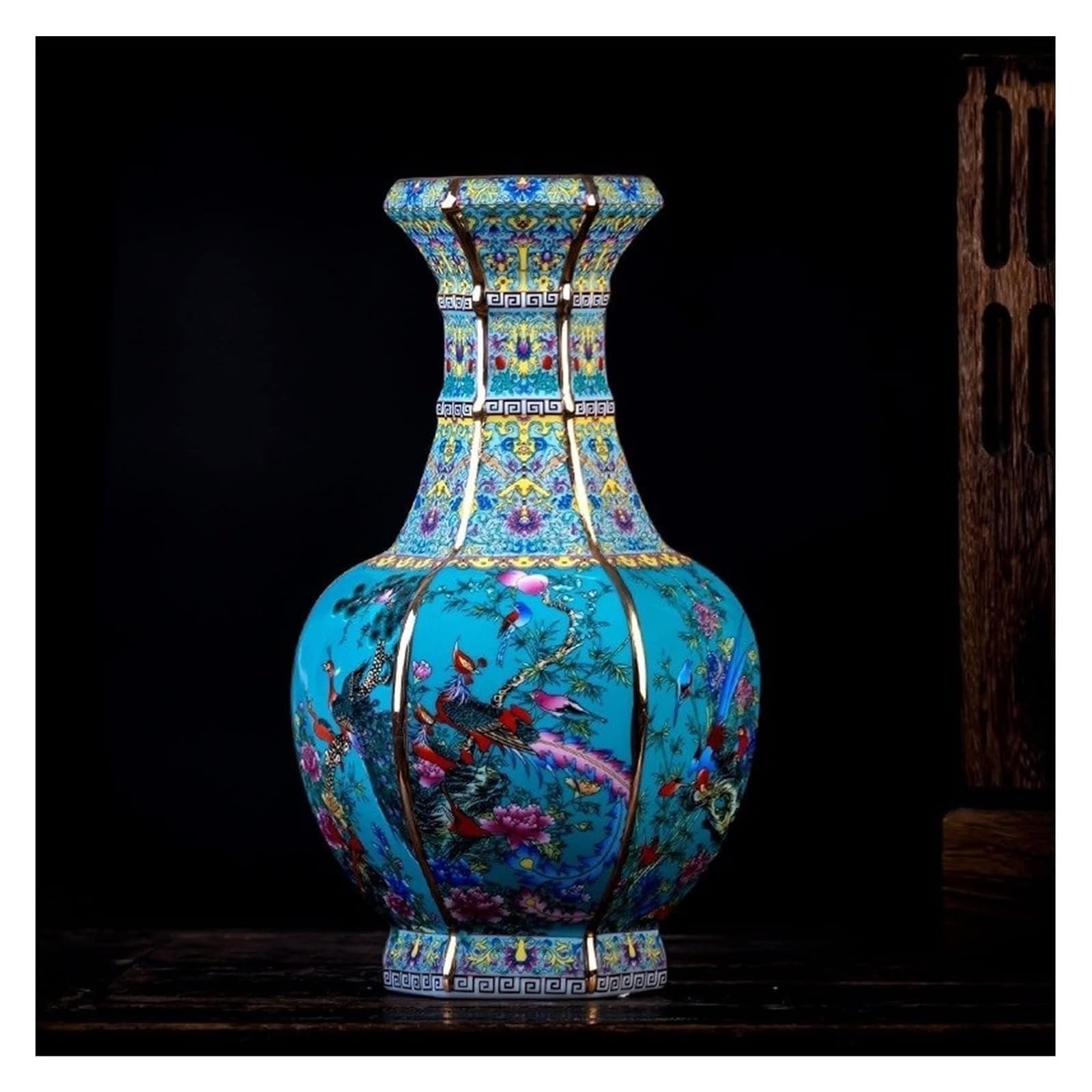 Vase Desktop Ceramics Imitation Chinese Enamel Decoration Living Room Flower Arrangement Antique Shelf Decor(bule)