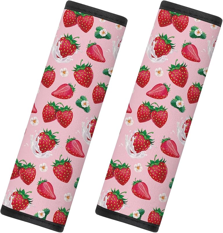 Capa para Cinto de Segurança Infantil GIITSRIZ com Estampa de Morango – 2 unidades