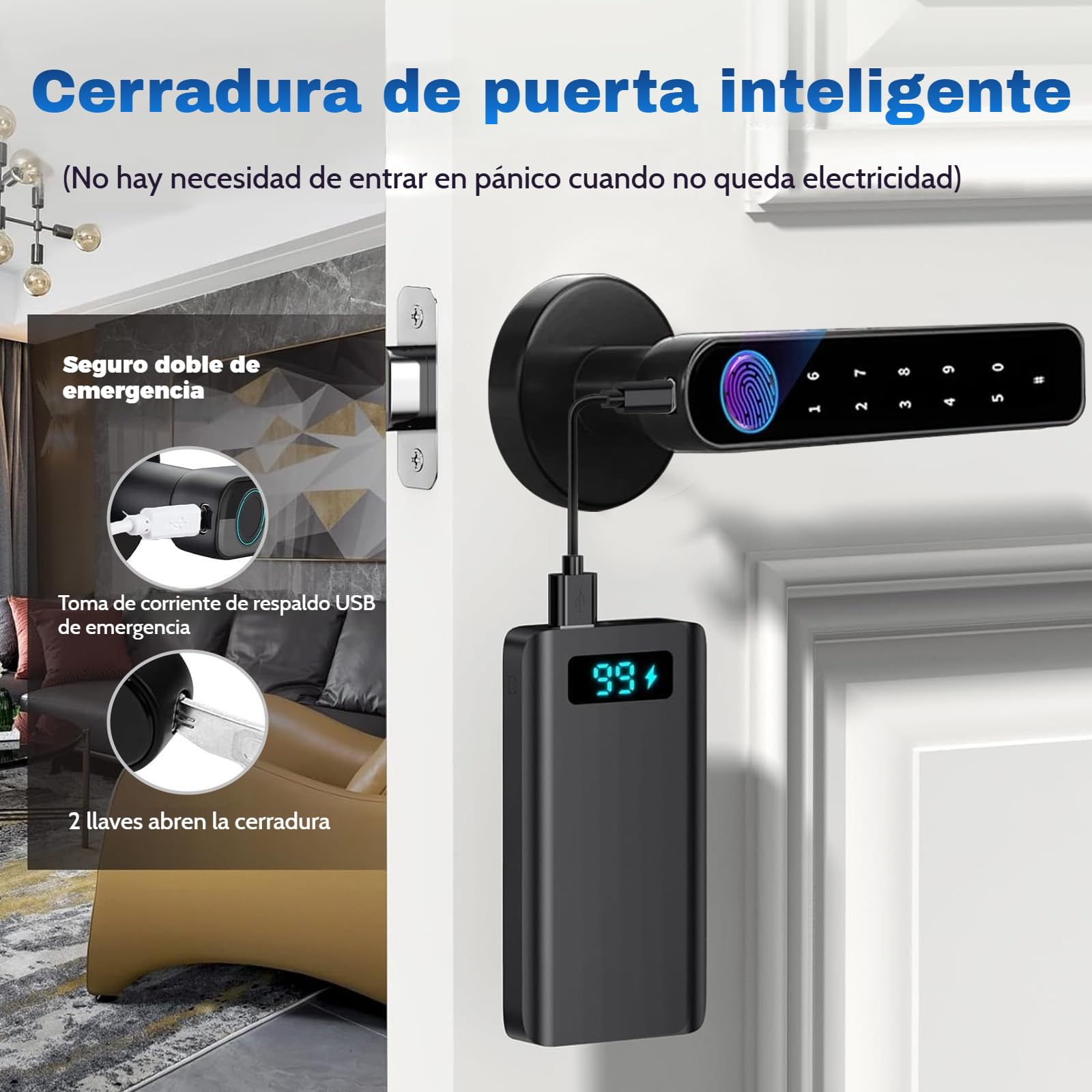 Cerradura Inteligente de Huellas Dactilares,6 en 1 Cerradura Electronica,Tuya App,IC Card, NFC, Huellas Dactilares,Contraseña Digital,Llave Mecánica
