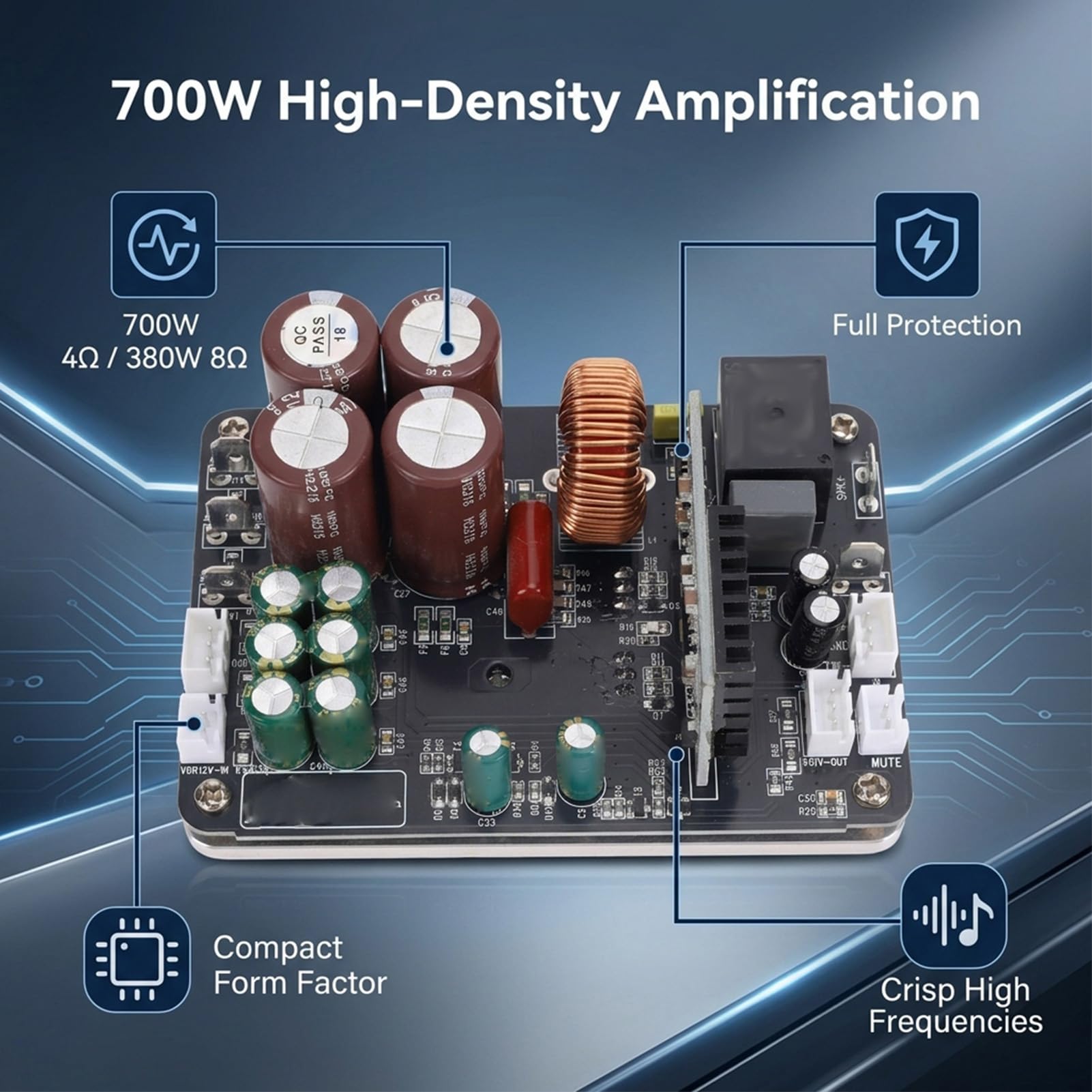 FTVOGUE Płyta Wzmacniacza Mocy Hi Fi o Mocy 700 W. Moduł Wzmacniacza Audio Klasy D z Zabezpieczeniem Termicznym do Domowego, Samochodowego, Przemysłowego Sprzętu Audio