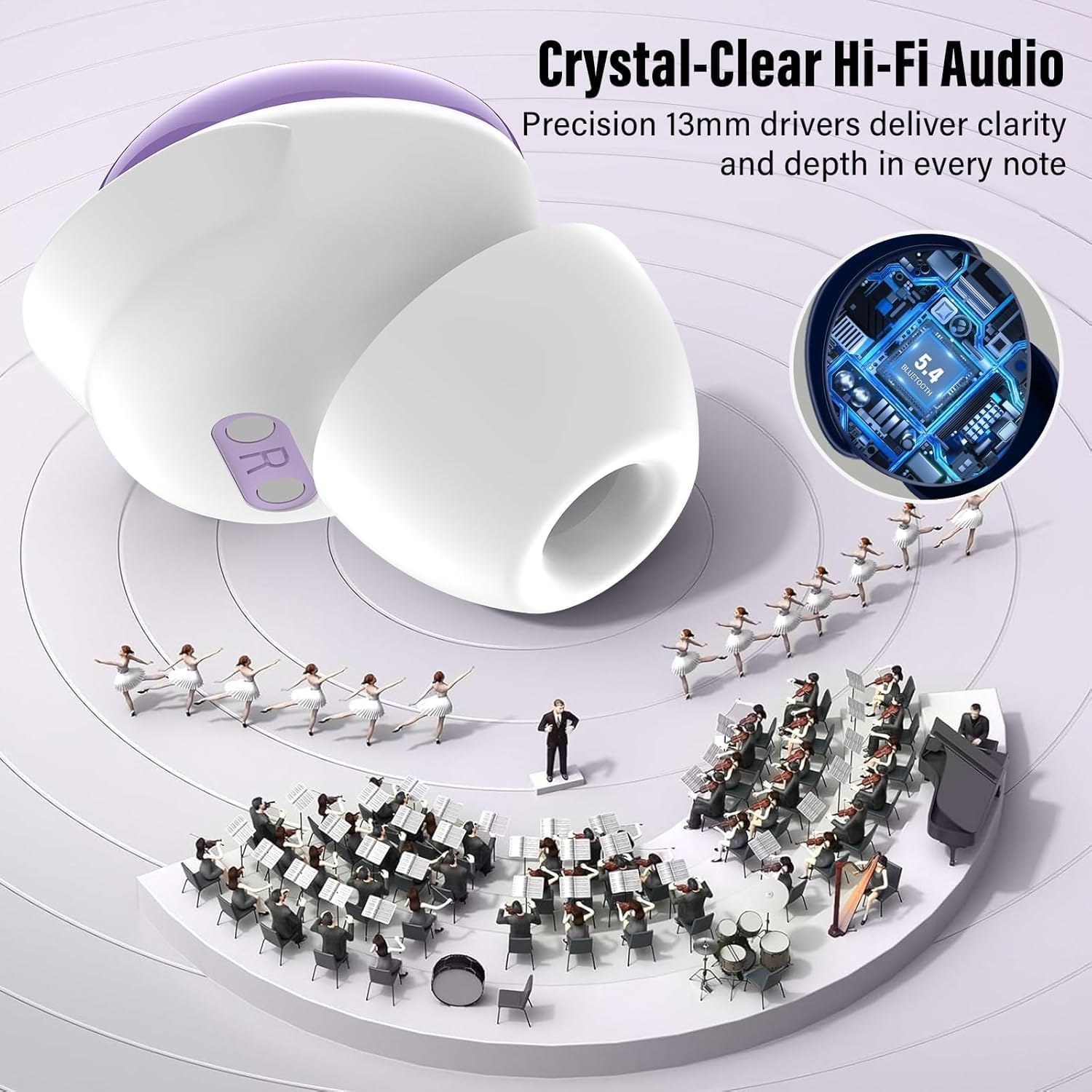 VEKJ Auriculares Inalámbricos, HiFi Estéreo, 48H Mini Auriculare para Dormir, Púrpura 3
