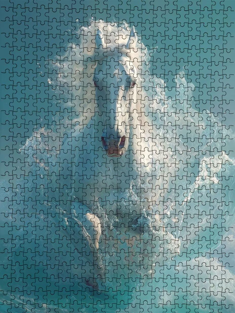 Caballo Blanco En La Playa Puzzle 1000 Piezas, Rompecabezas Adultos Puzzle, Desafiante Puzzles de Decoración Juego de, Juego Educativo para Toda la Familia, para Regalo Decoración FNKL7-365