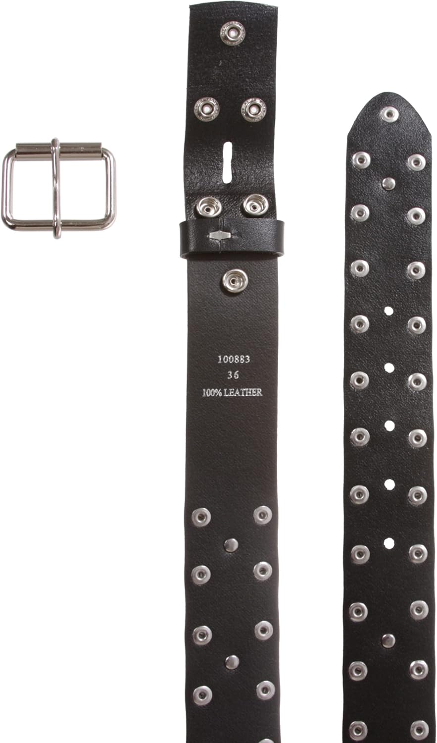 Beltiscool Snap On Silver Star and Circle Studded Cowhide Leather Belt
